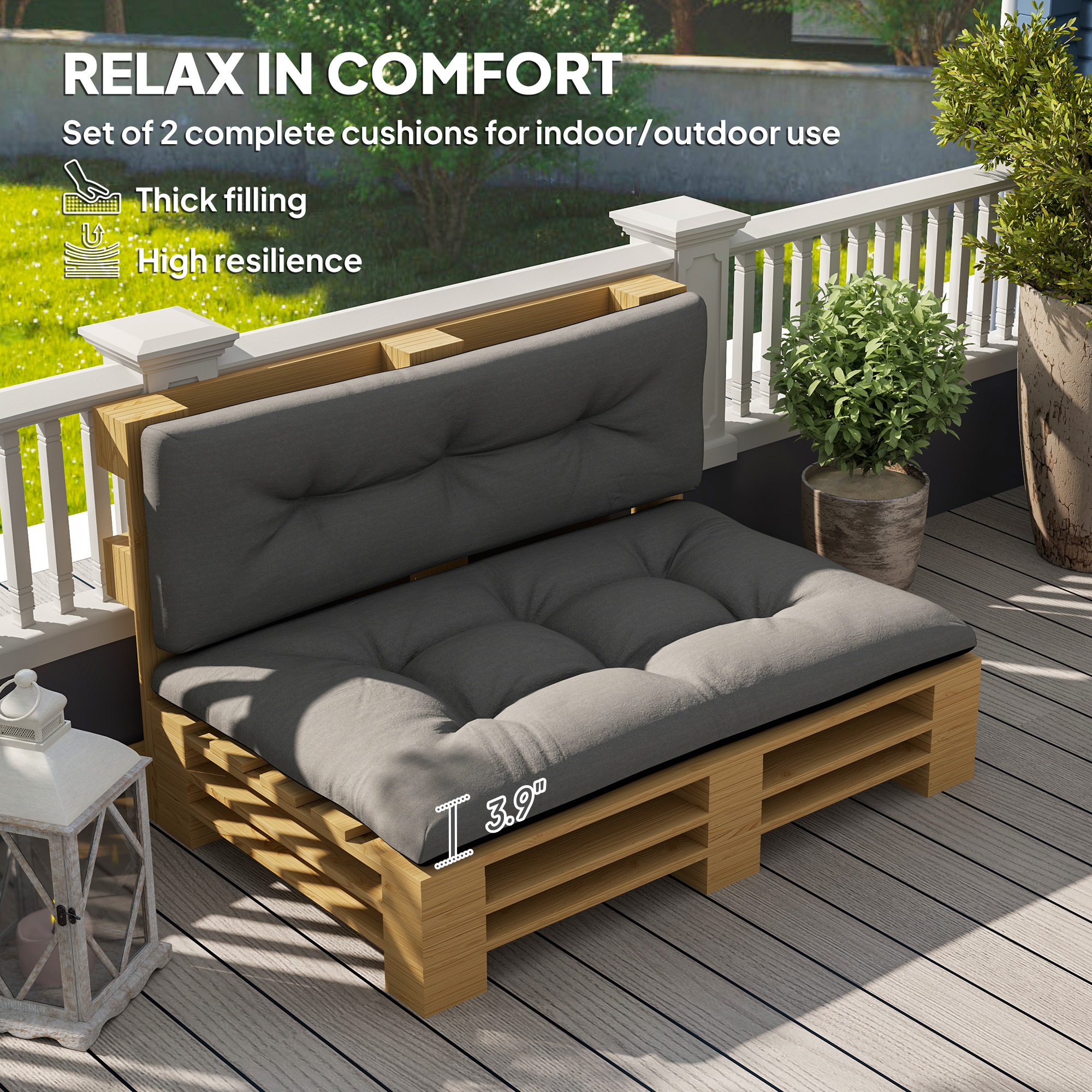 2 Seater Pallet Cushions Outdoor 3.9" Thick Replacement Cushions - Tufted Design for Garden, Patio, Black - Image 2