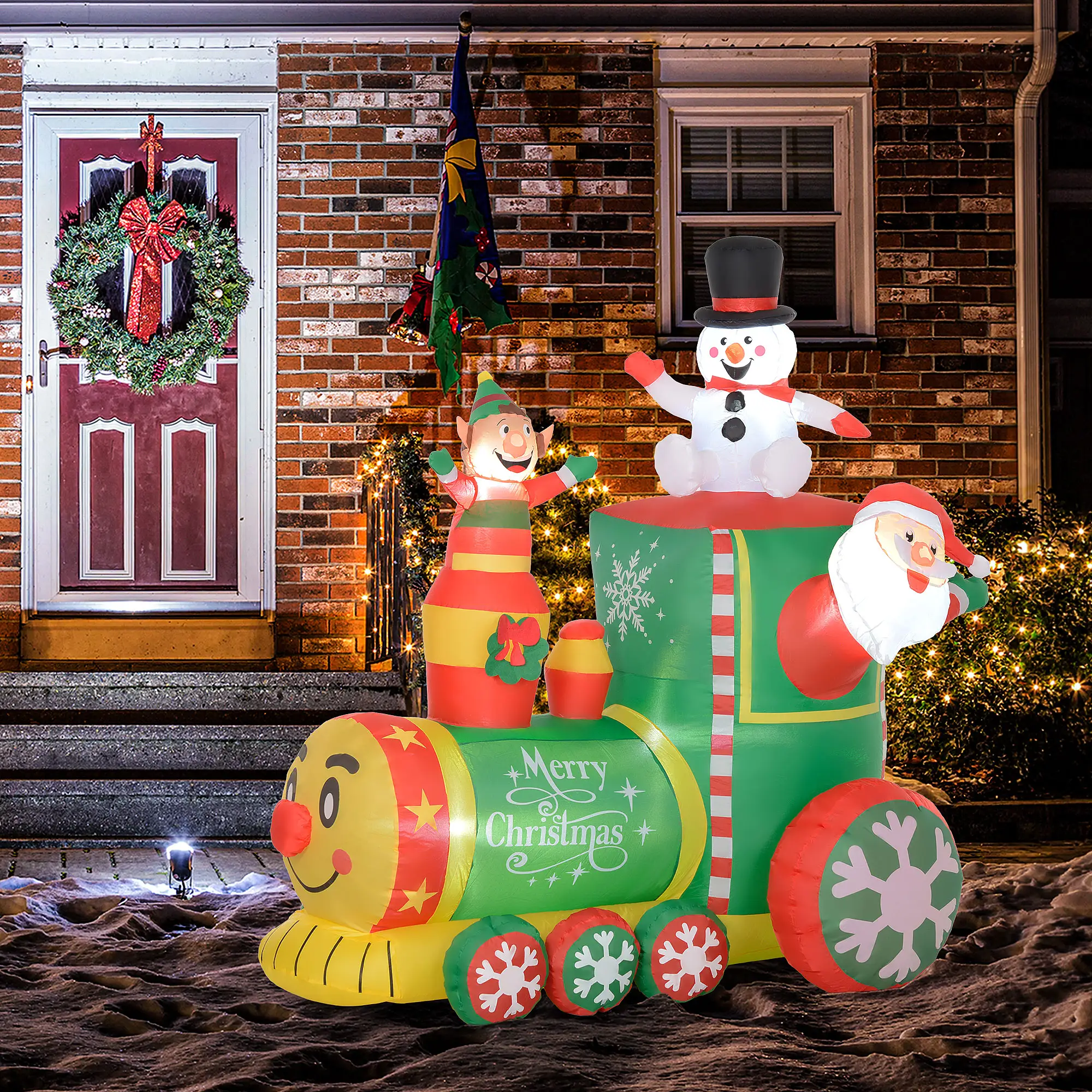 6FT Inflatable Train with Santa Claus, Snowman