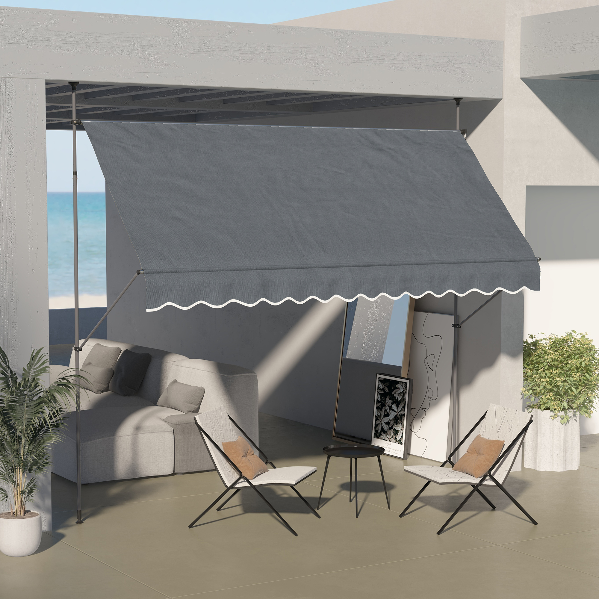 11.5 x 4 Manual Retractable Awning, Non-Screw Patio Awning, UV Resistant for Window or Door, Dark Gray