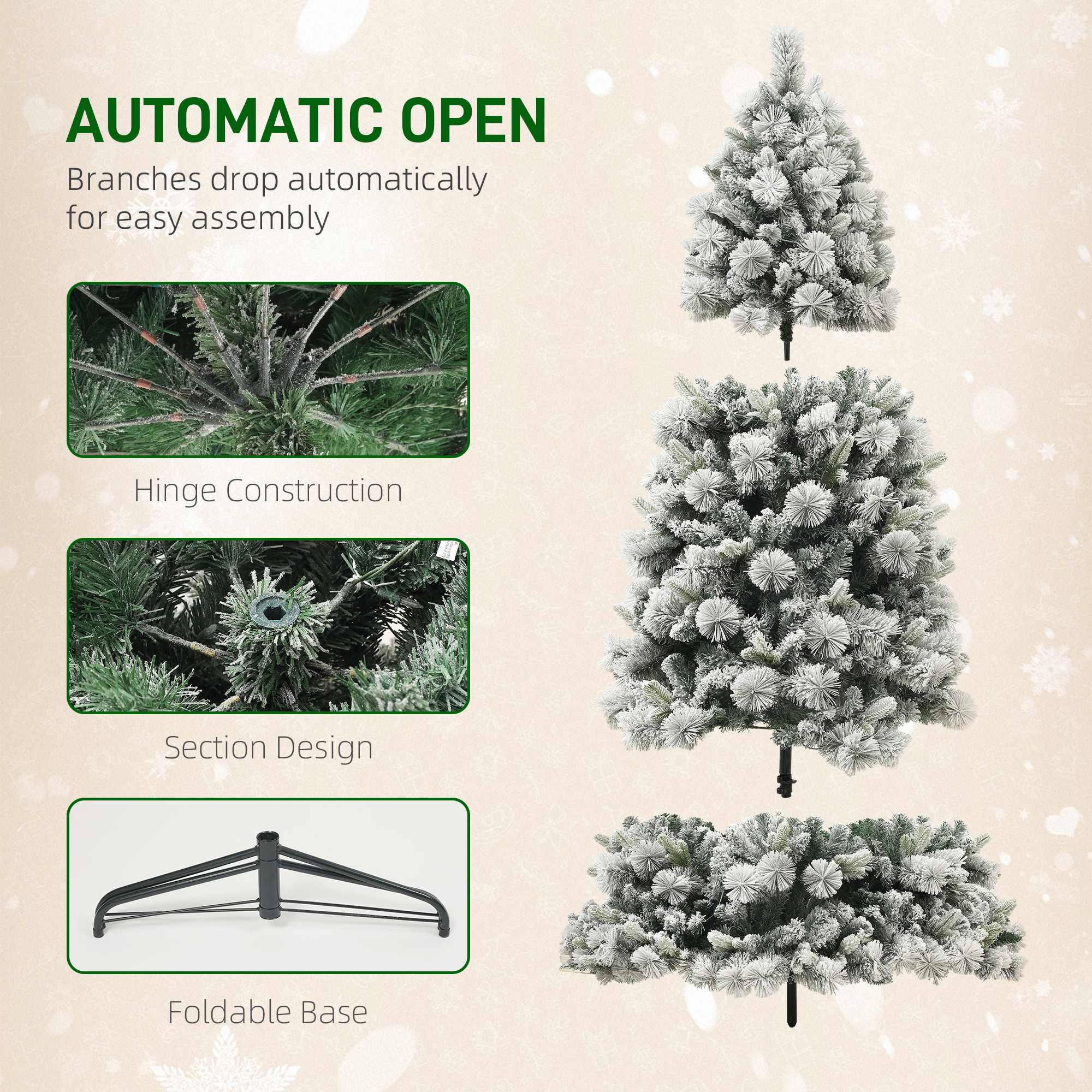 7.5 ft Prelit Flocked Artificial Christmas Tree with 500 Clear Lights, 1530 Tips, Metal Stand for Home Office Holiday — foto 2