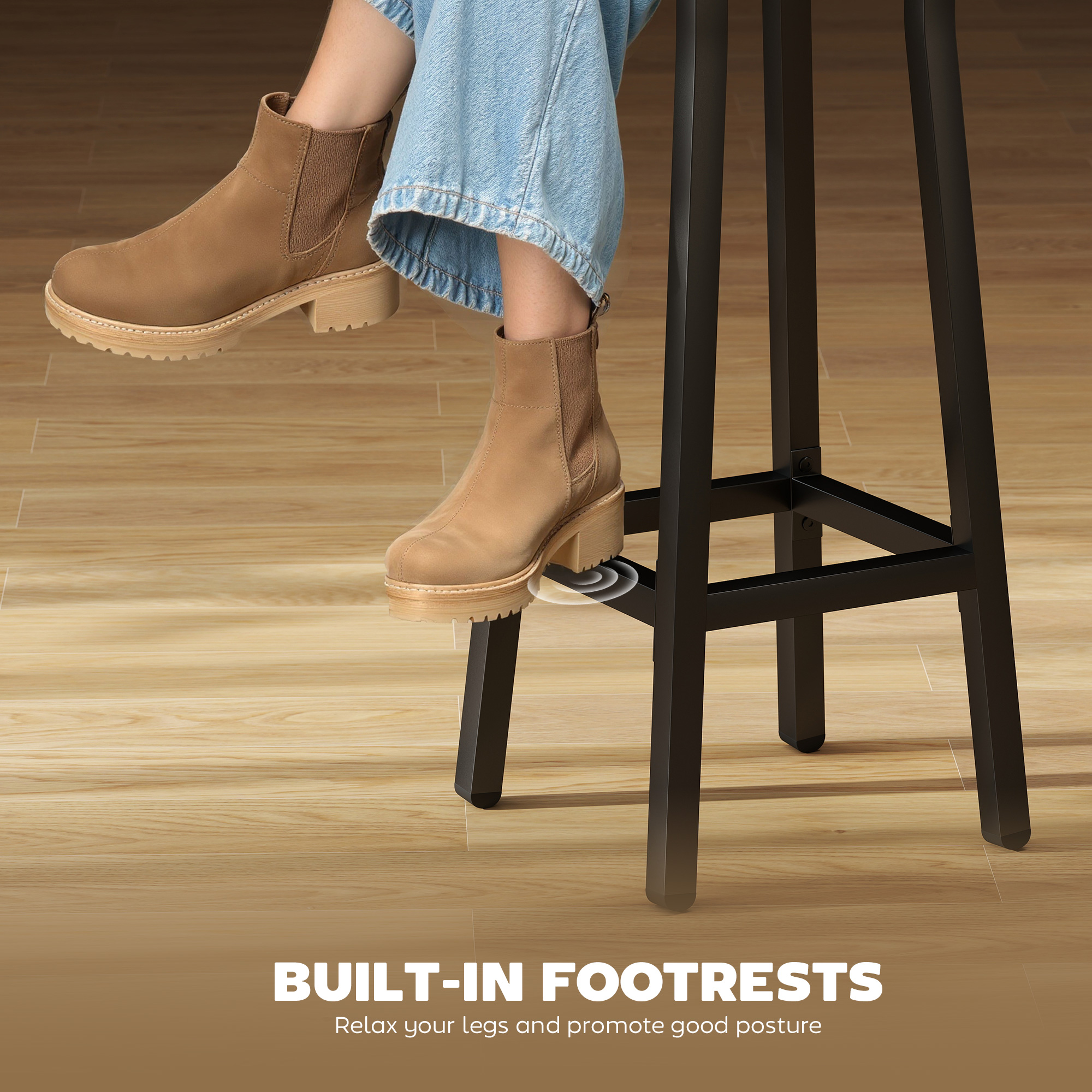 Bar Stools Set Of 2 Breakfast With Footrest, Industrial Round, 32 X 32 X 65 Cm — image 4