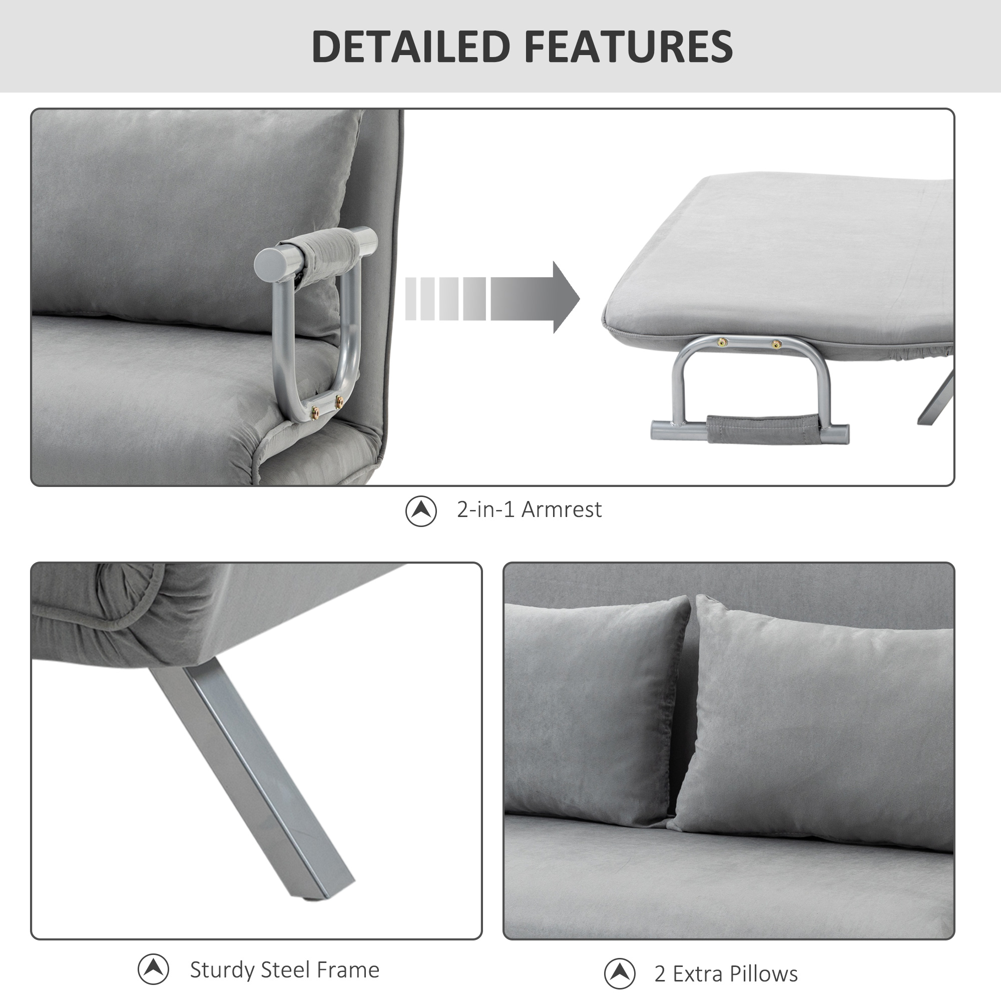Two-Seater Click-Clack Sofa Bed - Light Grey — image 2