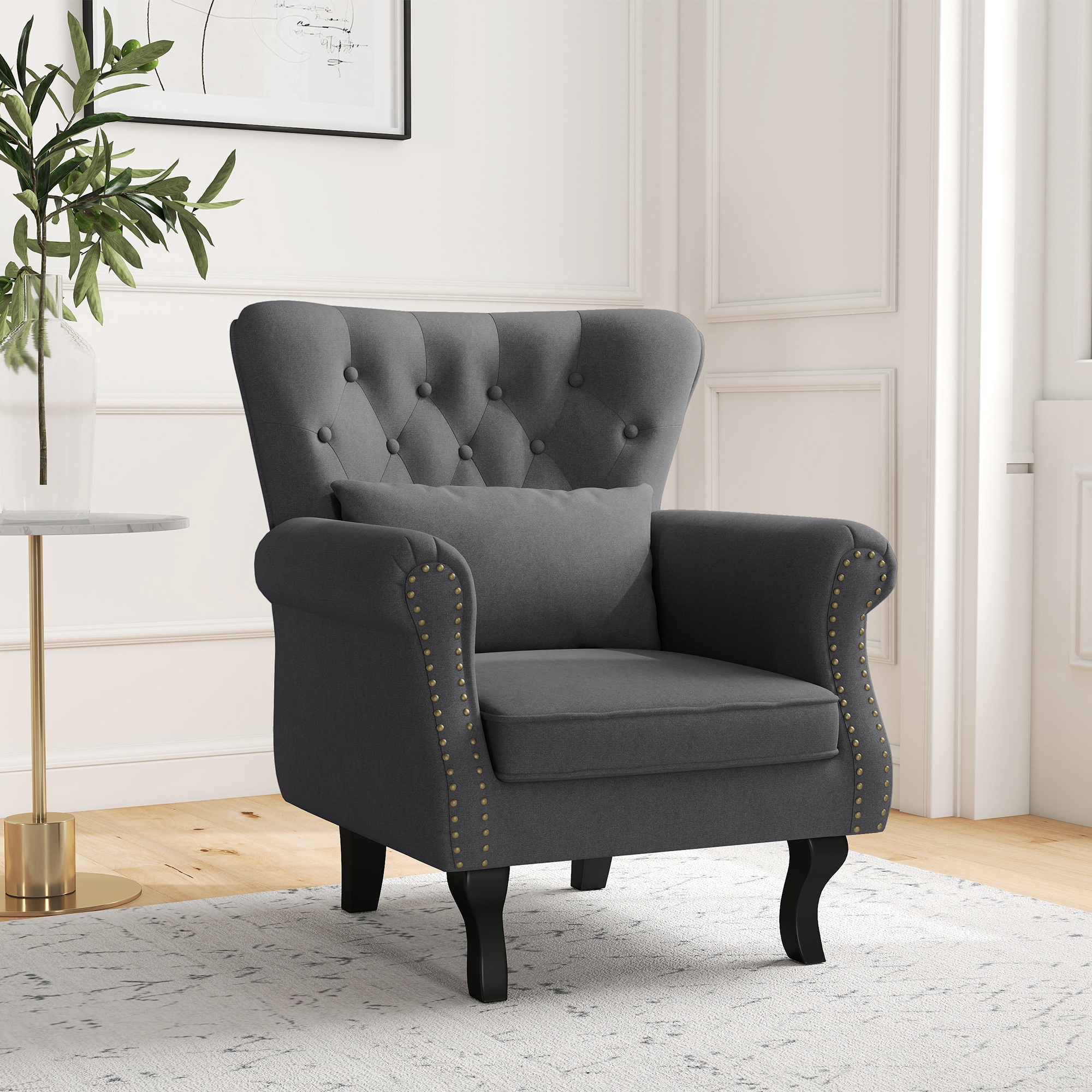 Chesterfield-Style Accent Chair - Grey — image 5