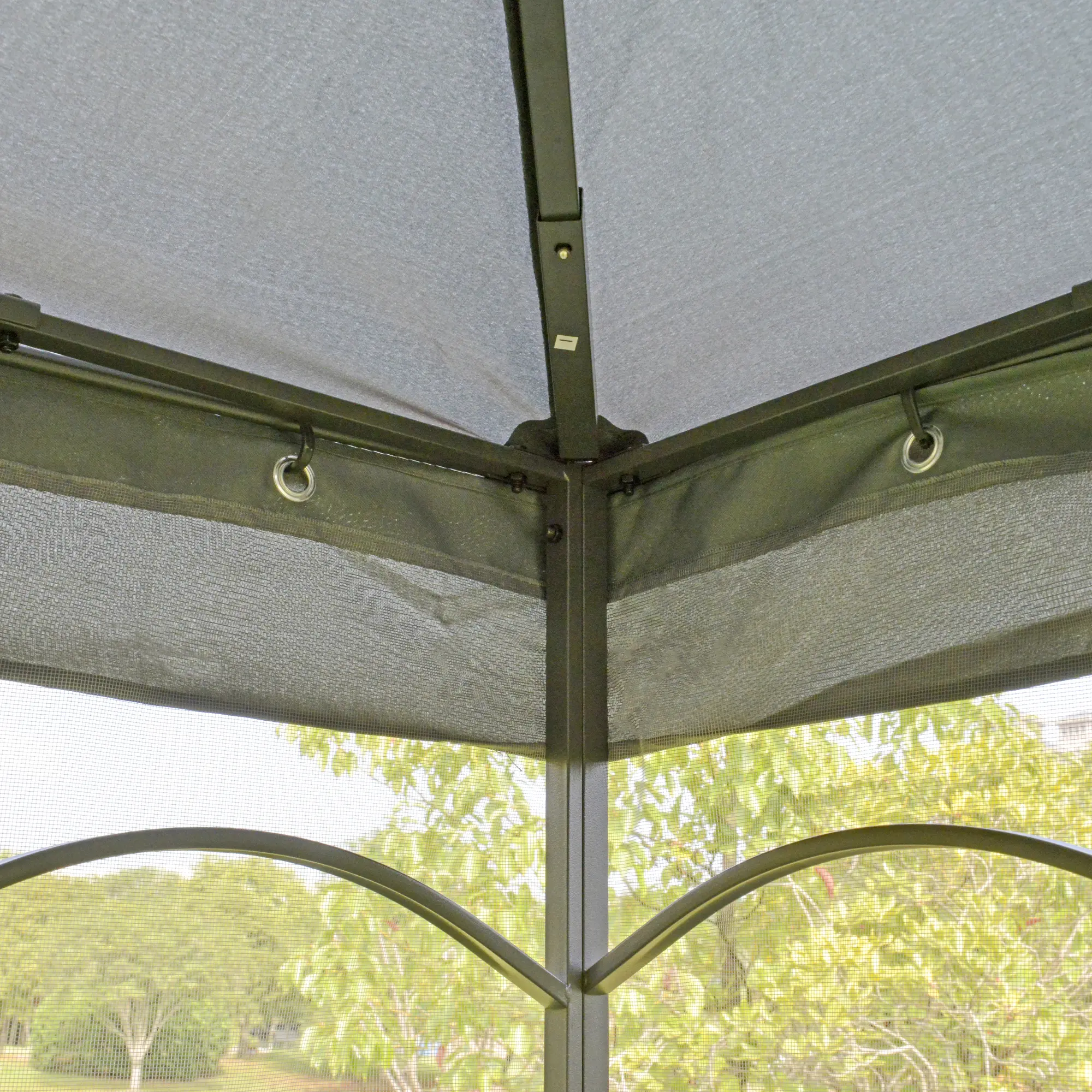 118" x 118" Steel Outdoor Patio Gazebo Canopy with Removable Mesh Curtains, Display Shelves, & Steel Frame, Gray