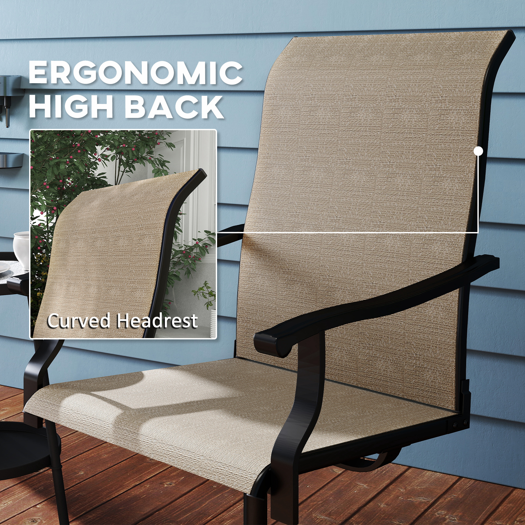 Patio Swivel Chairs Set of 2, High Back Patio Dining Chairs with All-Weather Mesh for Backyard, Lawn, Garden, Brown