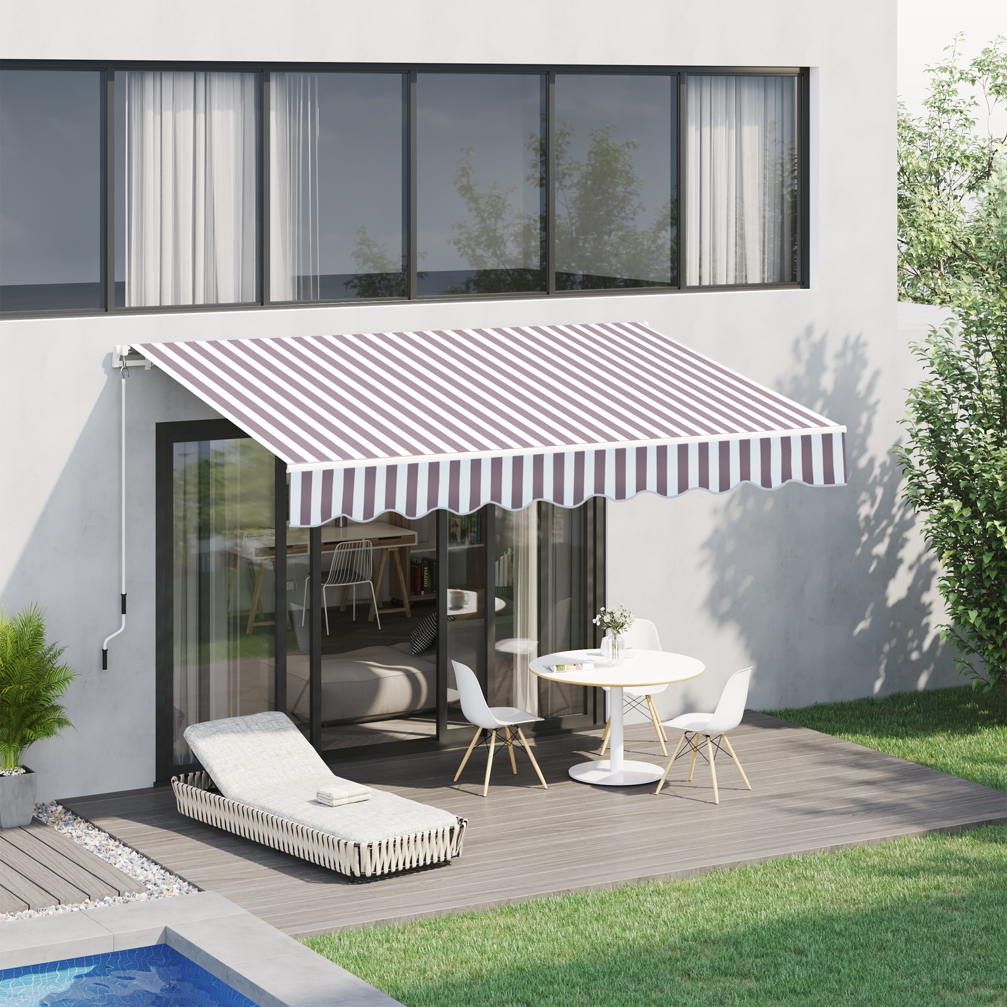 10 x 8 Retractable Awning, Patio Awnings, Sunshade Shelter w/ Manual Crank Handle, UV & Water-Resistant Fabric and Aluminum Frame for Deck, Balcony, Yard, Coffee Stripes