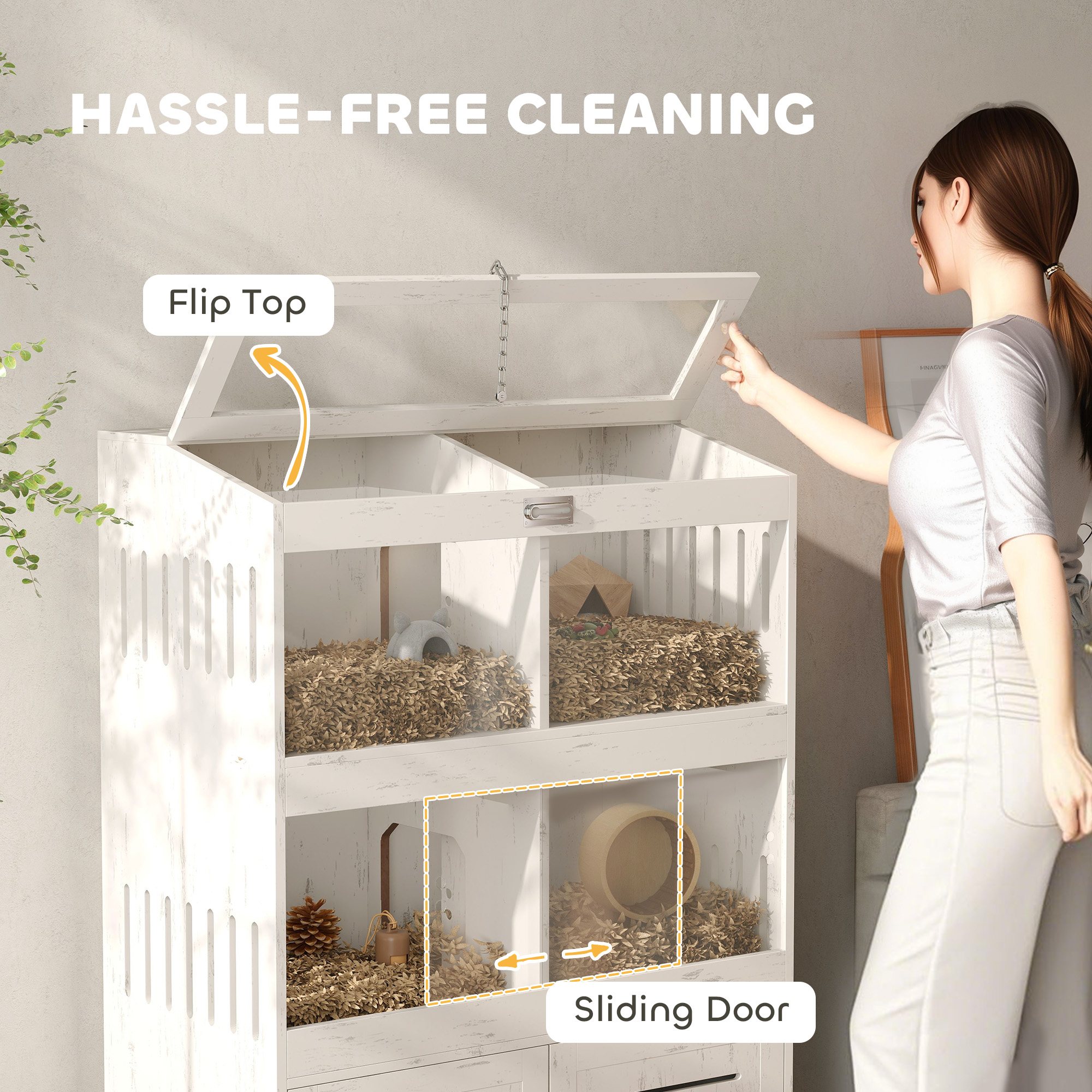  Large Hamster Cage for Multiple Small Pets, Rat Cage with Storage Cabinet, Clear Transparent Panels, Cream White