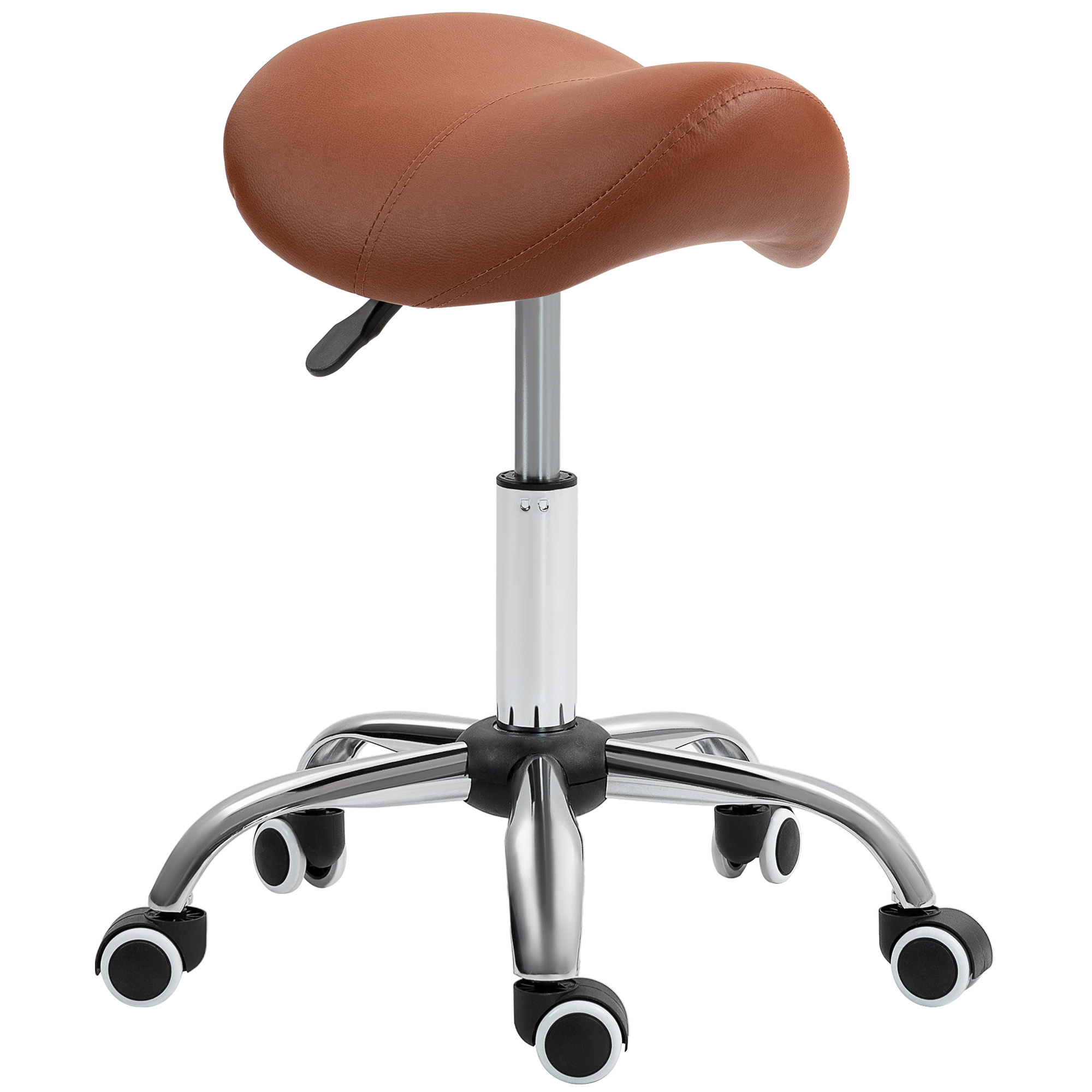 Saddle Stool, Height Adjustable Salon Chair For Massage Spa, Faux Leather, Brown — image 3