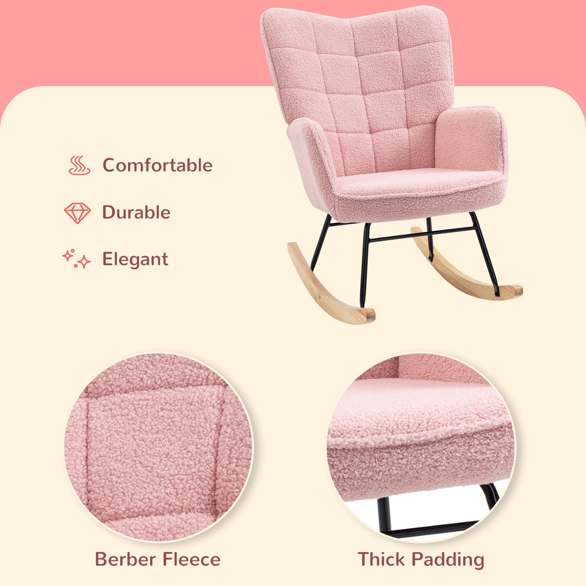 Soft Fleecey Rocking Wingback Chair - Pink — image 5