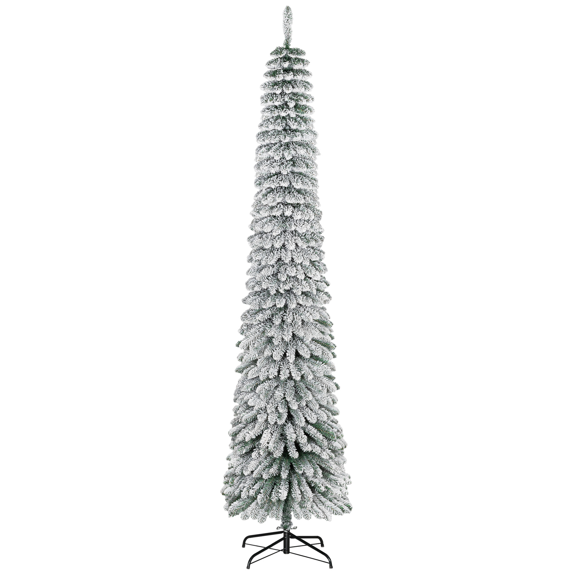 8' Tall Unlit Slim Pencil Xmas Tree, Snow Flocked Artificial Christmas Tree with Realistic Branches and… image 16