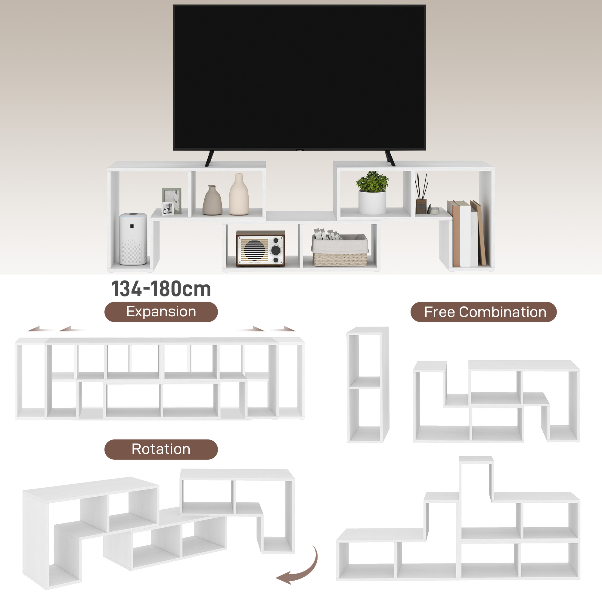 Three-Block Modular TV Stand - White Wood-Effect
