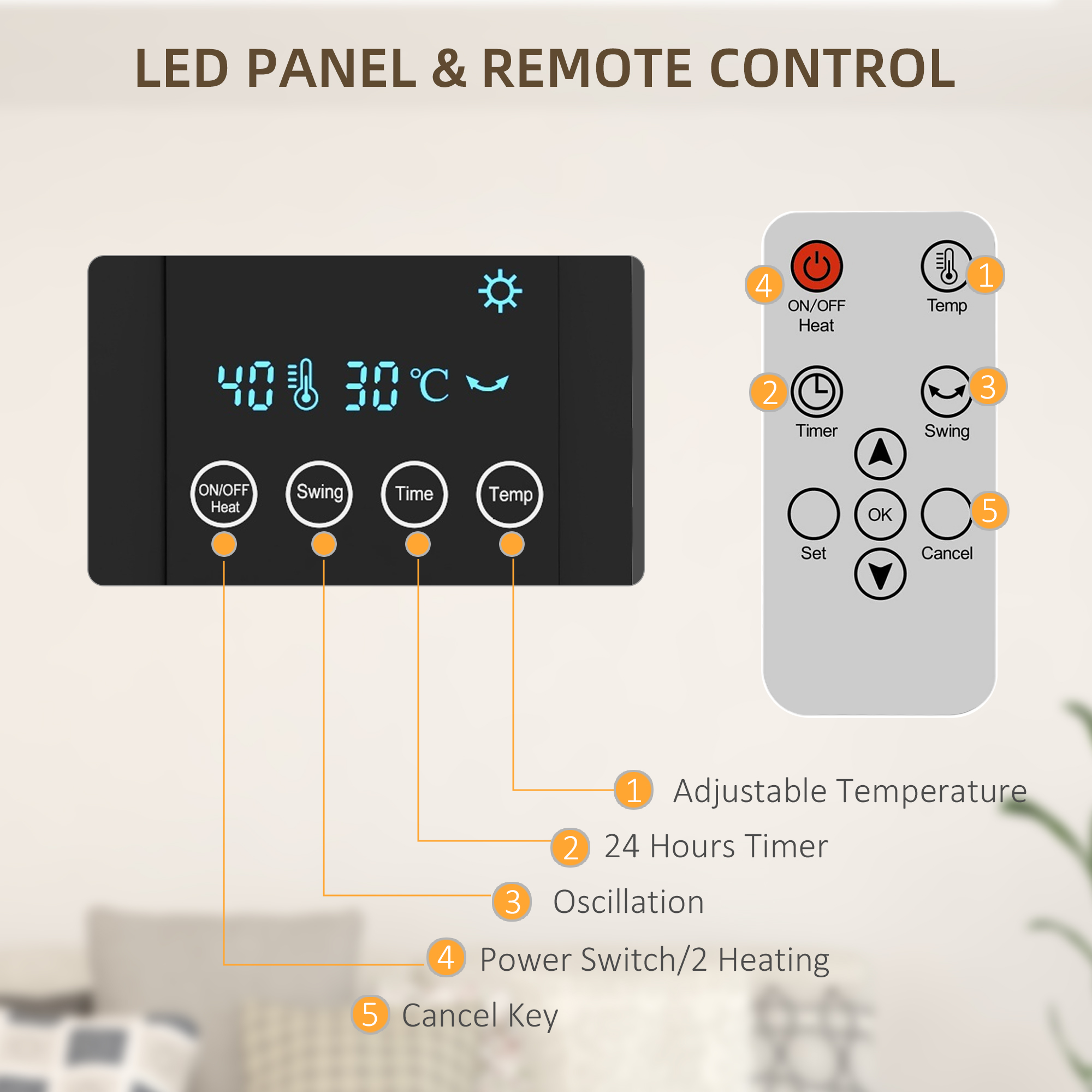 2000W Wall Mounted Heater, 18-45C Temperature, Grey — image 4