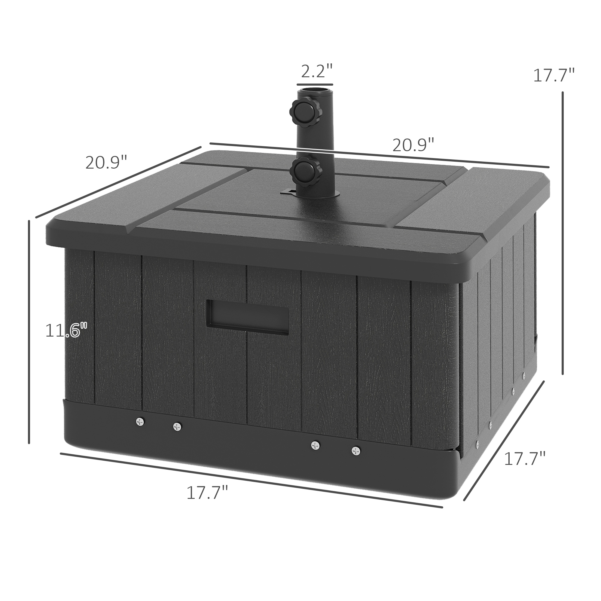 3-in-1 Outdoor Umbrella Base with Wheels and Handles, End Table, Flower Box Planter with Hole, 175 lbs. Capacity, Black - Image 4