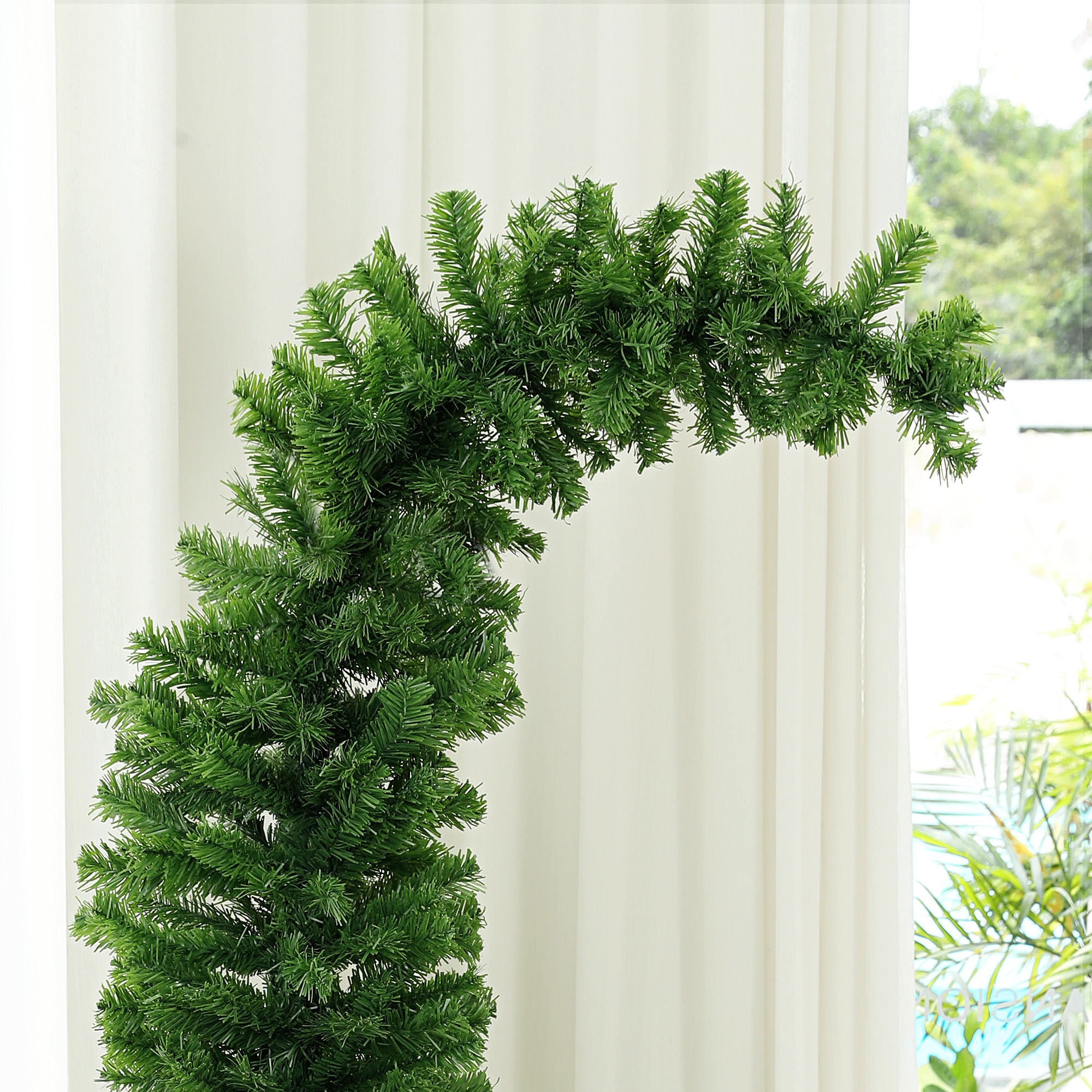  6ft Whimsical Pencil Christmas Tree, Bendable Artificial Christmas Tree with 400 Branch Tips and Metal Base, Green