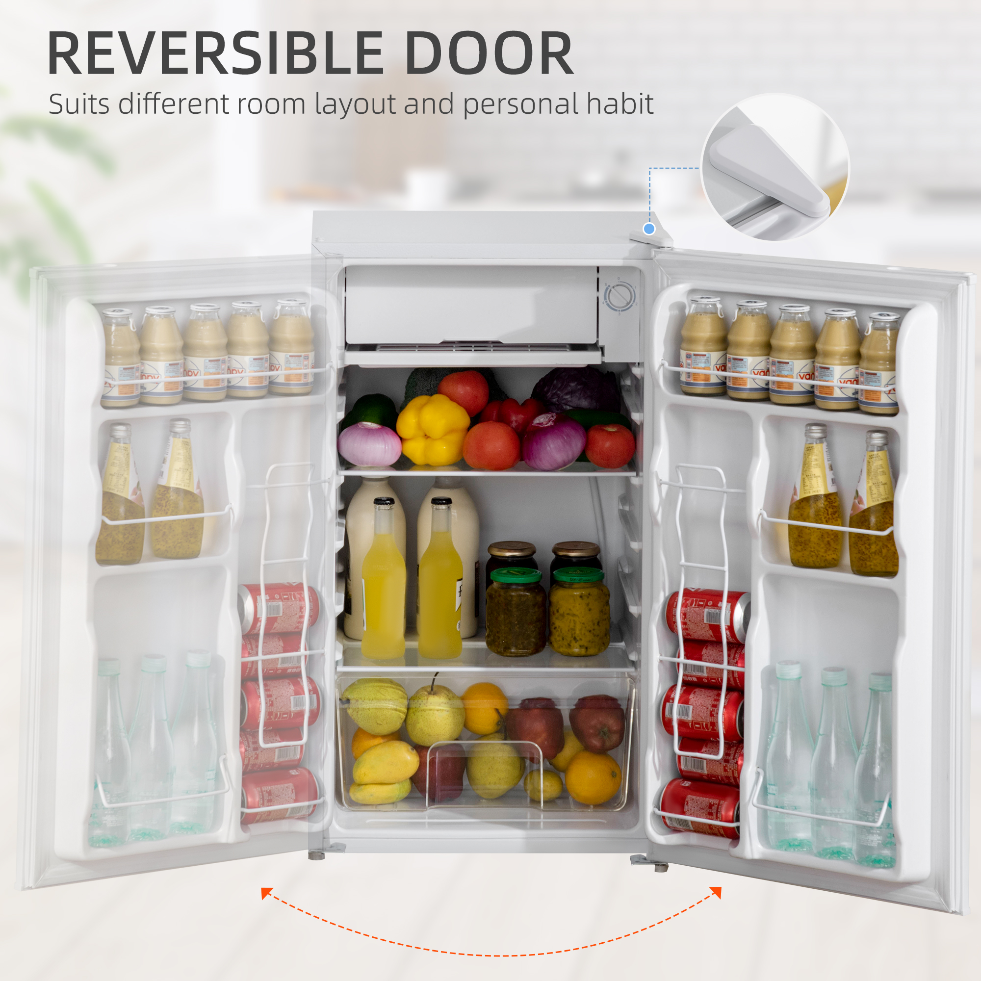  Mini Fridge with Freezer, 3.2Cu.Ft Compact Refrigerator with Adjustable Shelf, Mechanical Thermostat and Reversible Door for Bedroom, Dorm, White