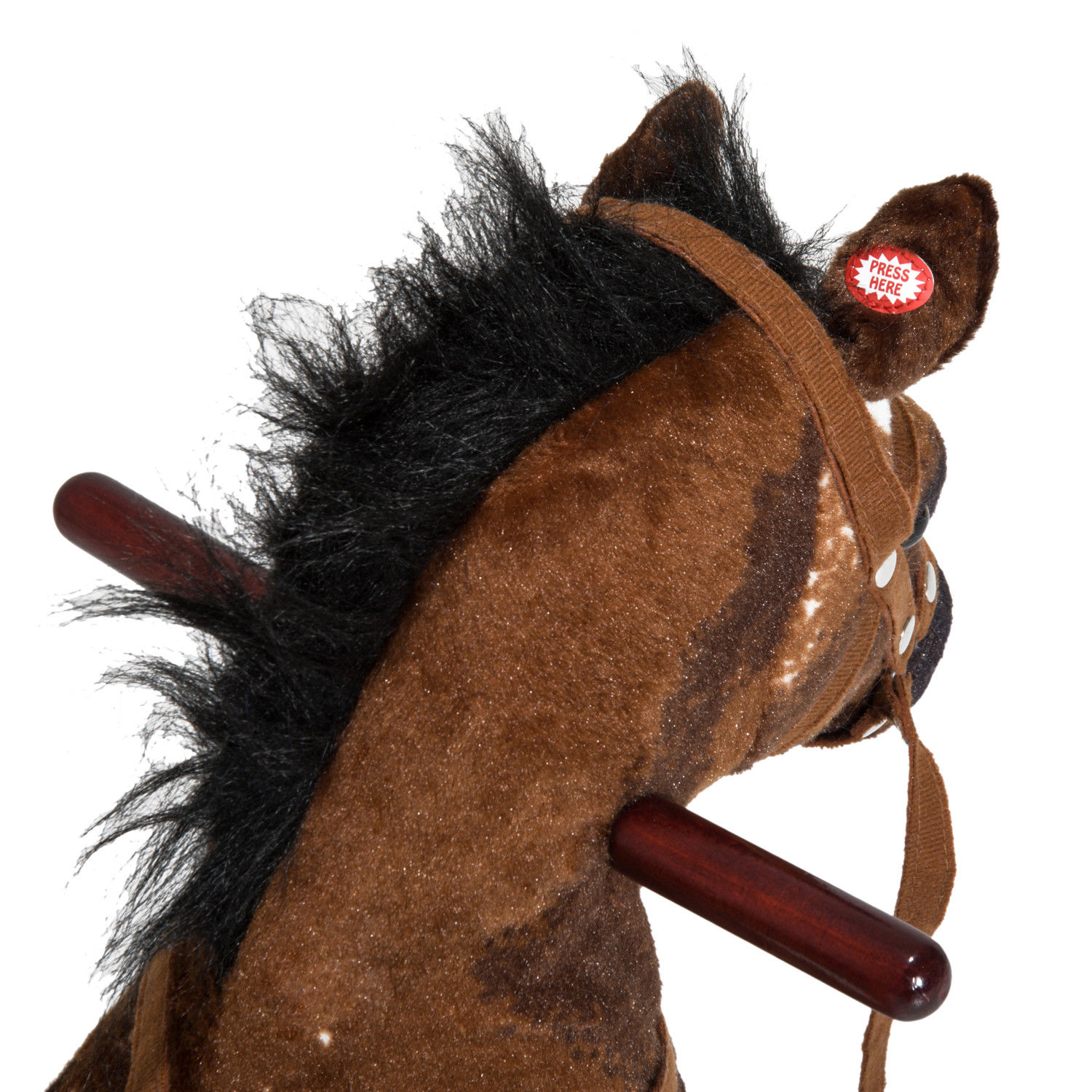 Kids Wooden Plush Ride-On Rocking Horse Chair Toy with Realistic Sounds Dark Brown/White image 7