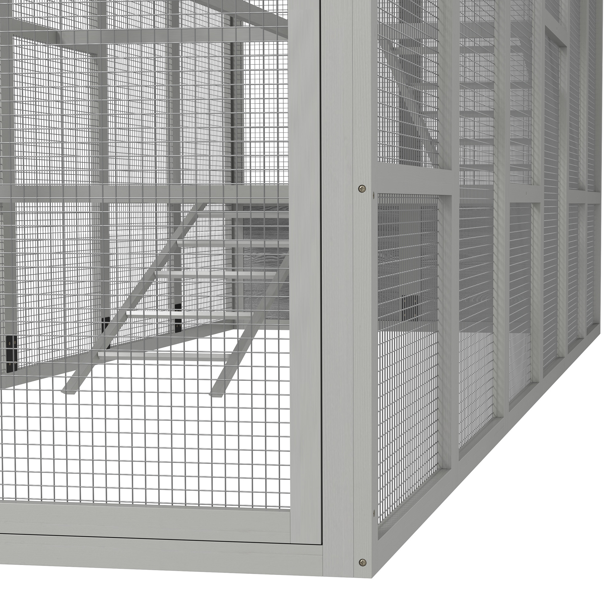  Wooden Chicken Coop Run for 6 - 10 Chickens, Hen House Add-On with Storage, Perches, 141.75" x 48" x 61", Gray