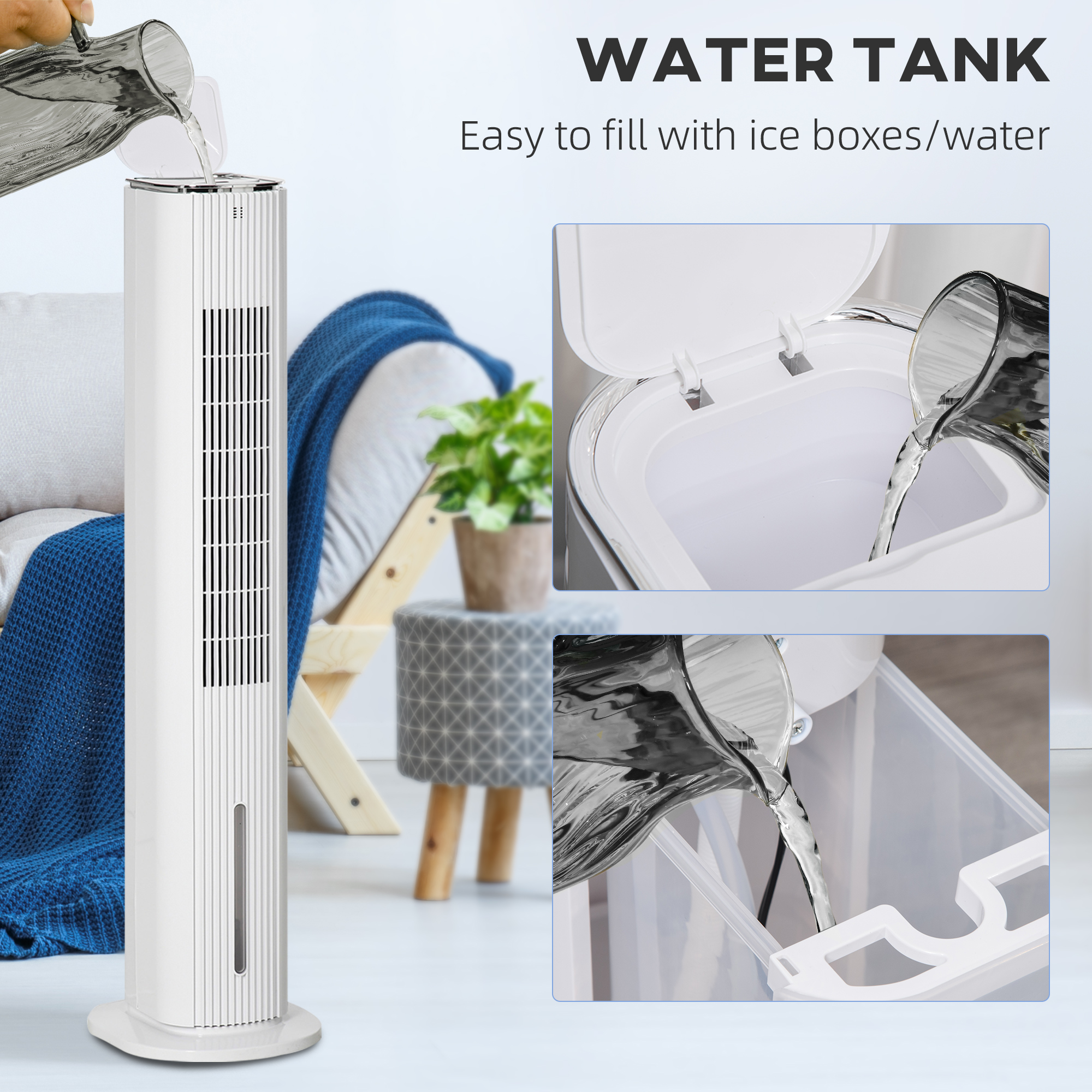  42" 3-In-1 Evaporative Air Cooler with Water Tank, Ice Cooling Fan with Humidifier, 52° Oscillating Portable Swamp Cooler for Home Office, 3 Modes, 3 Speeds, 12H Timer, Remote, White