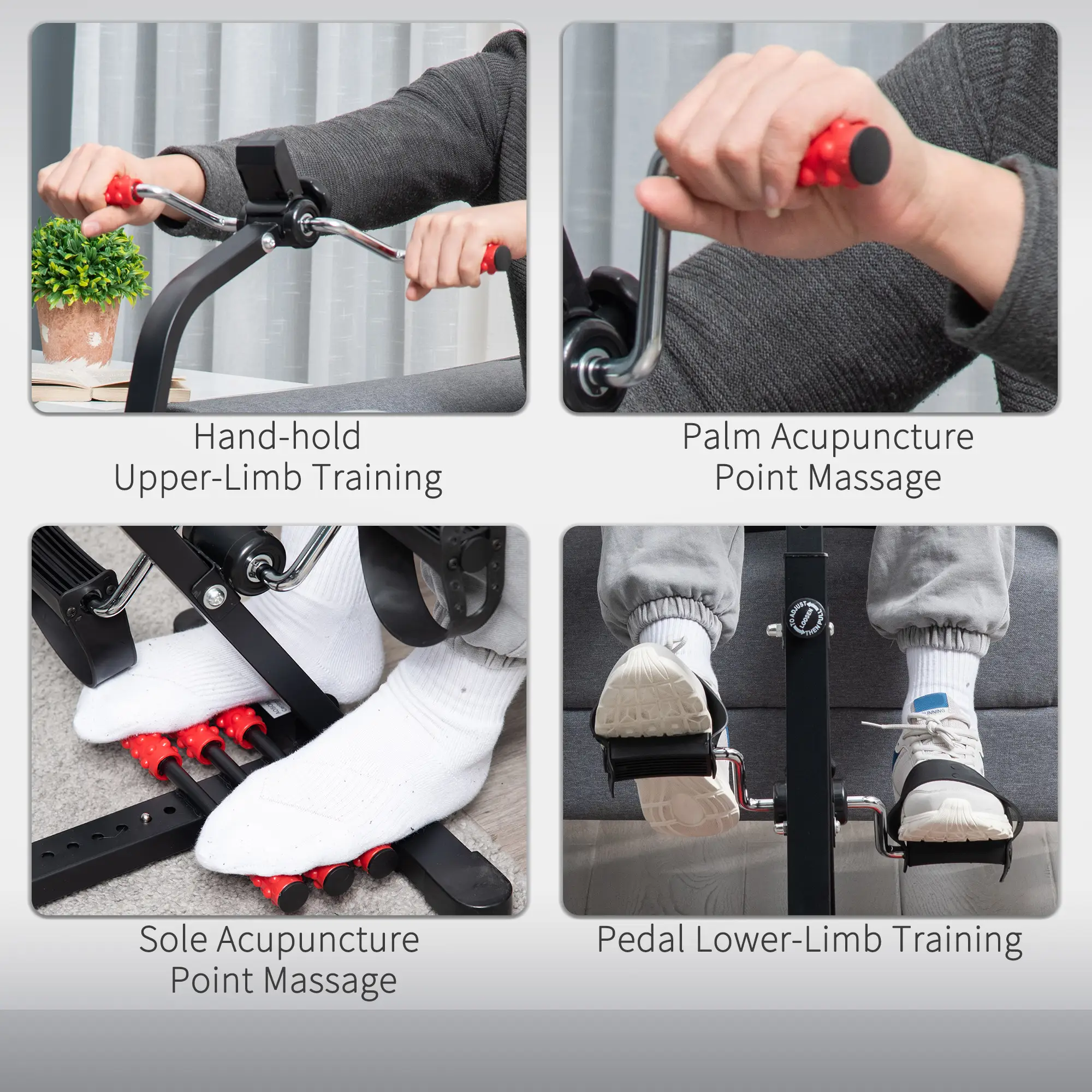 Pedal Exerciser, Hand Arm Knee and Leg Exercise Machine for Seniors, Height-adjustable, with LCD Display and Foot Massage Roller