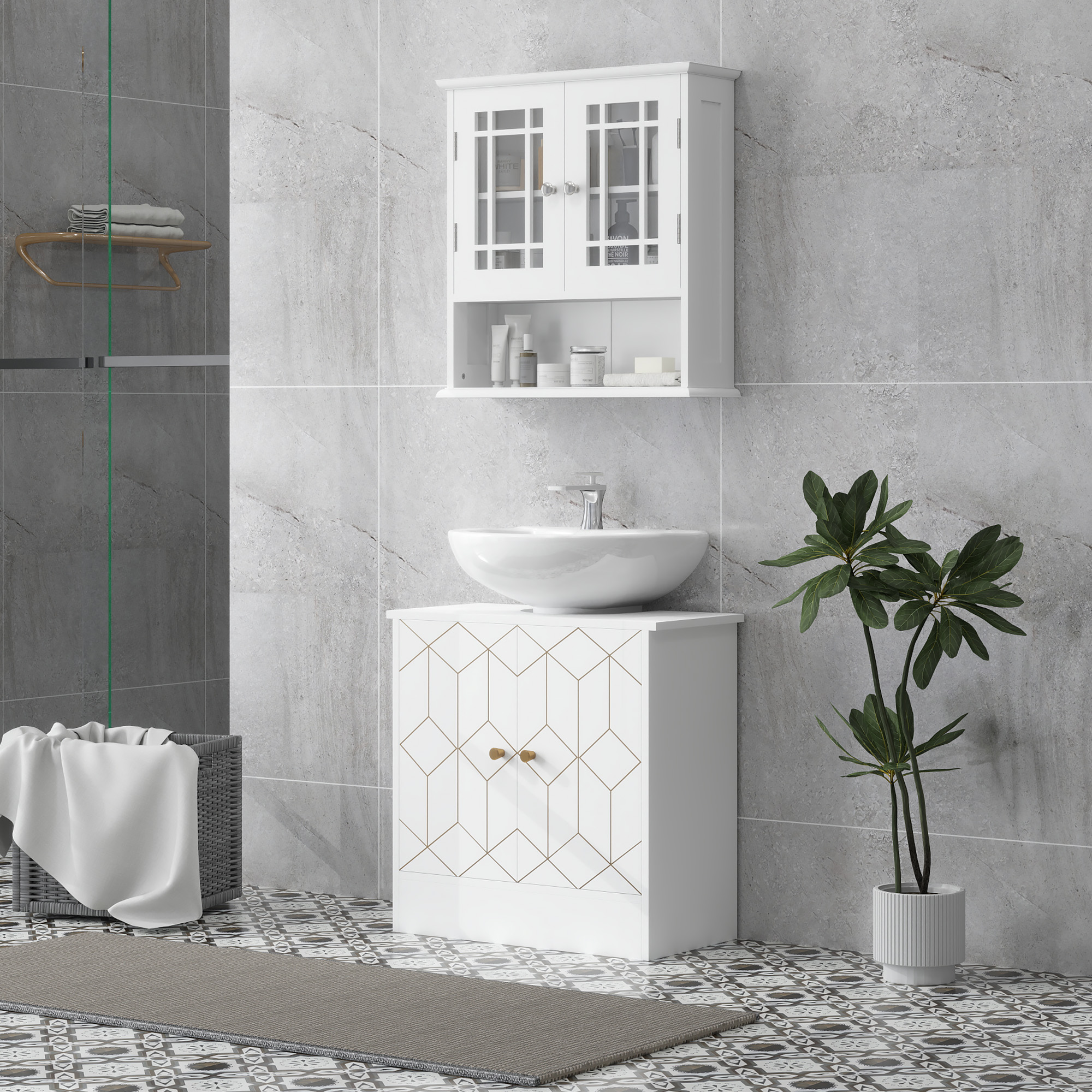 Under Sink Bathroom Cabinet, With Adjustable Shelf And Open Compartment — image 5