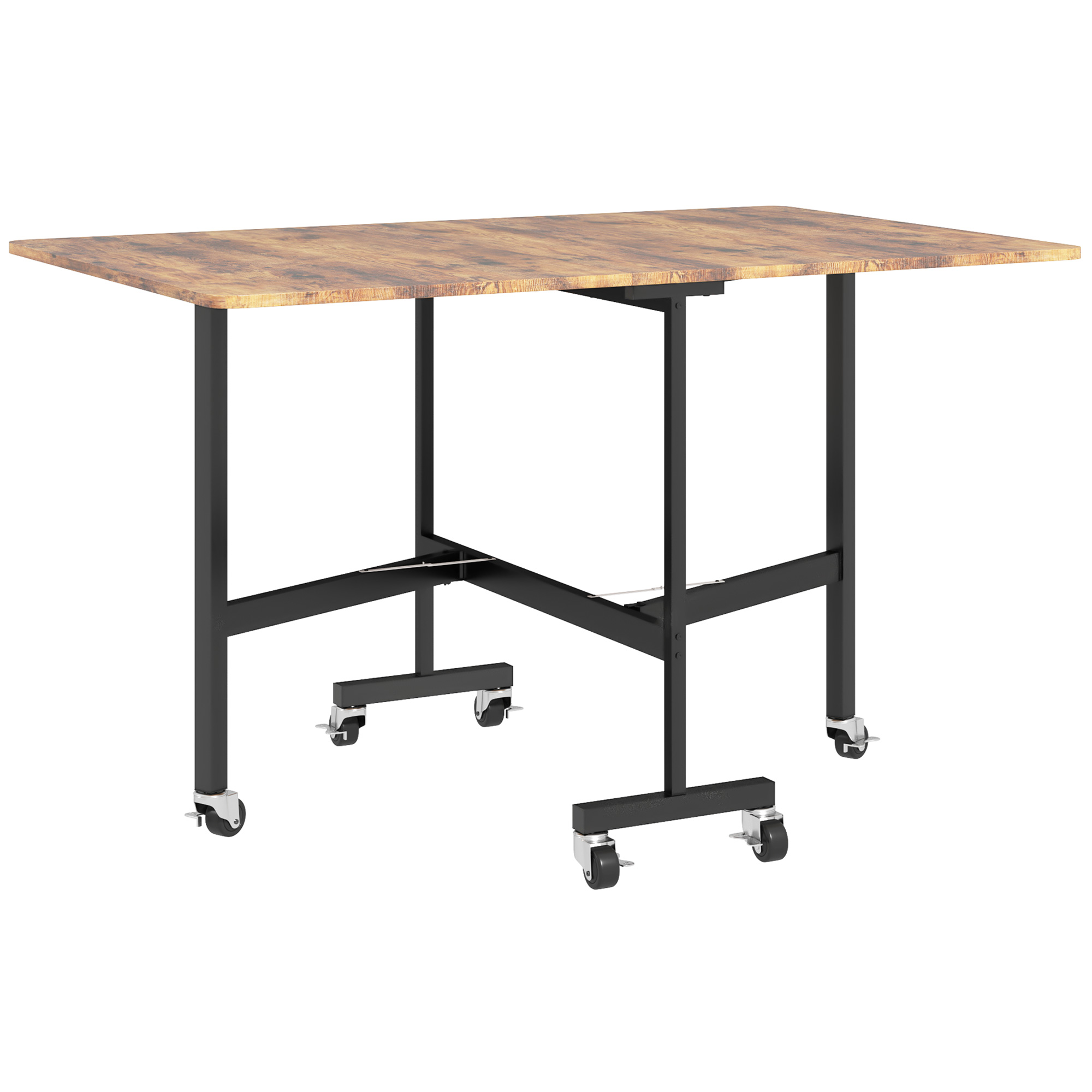 Six-Seater Drop-Leaf Dining Table, With Wheels - Brown Wood-Effect — image 4