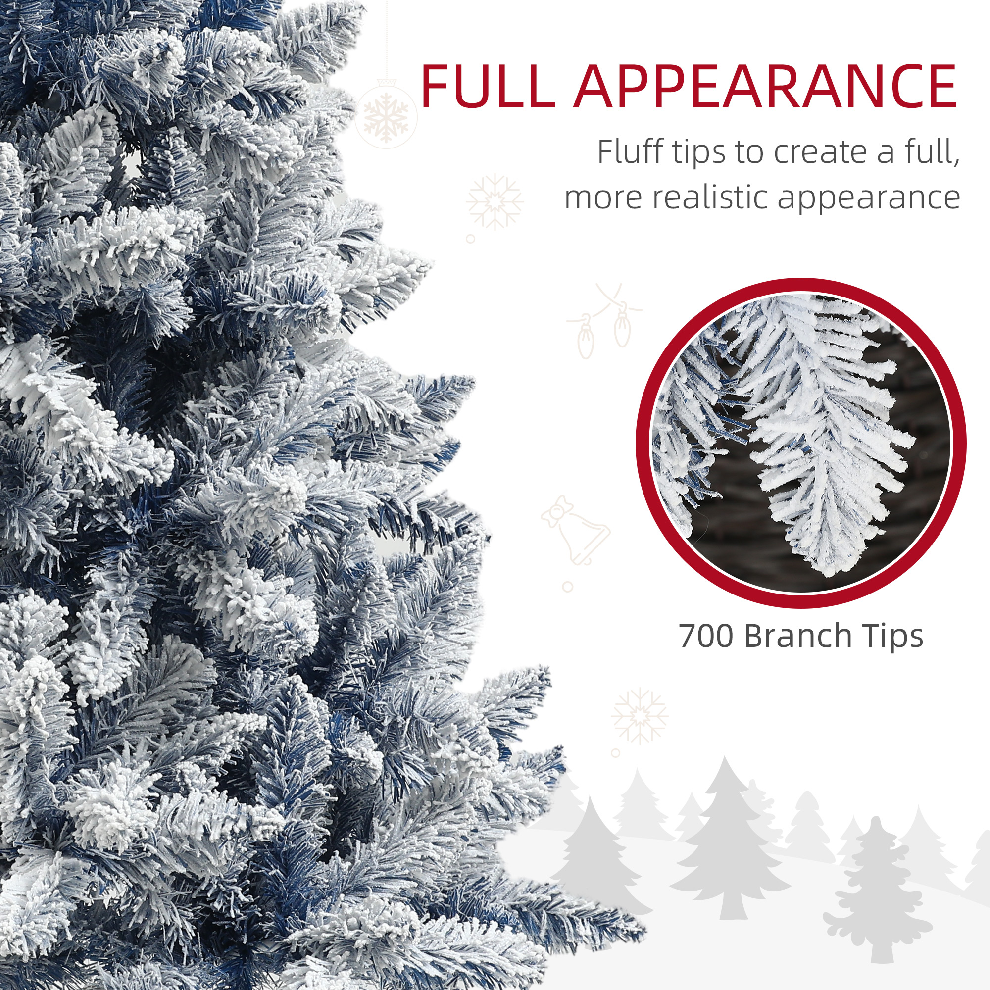 6ft Flocked Artificial Christmas Tree With 700 Snow Frosted Tips, Metal Stand — image 3
