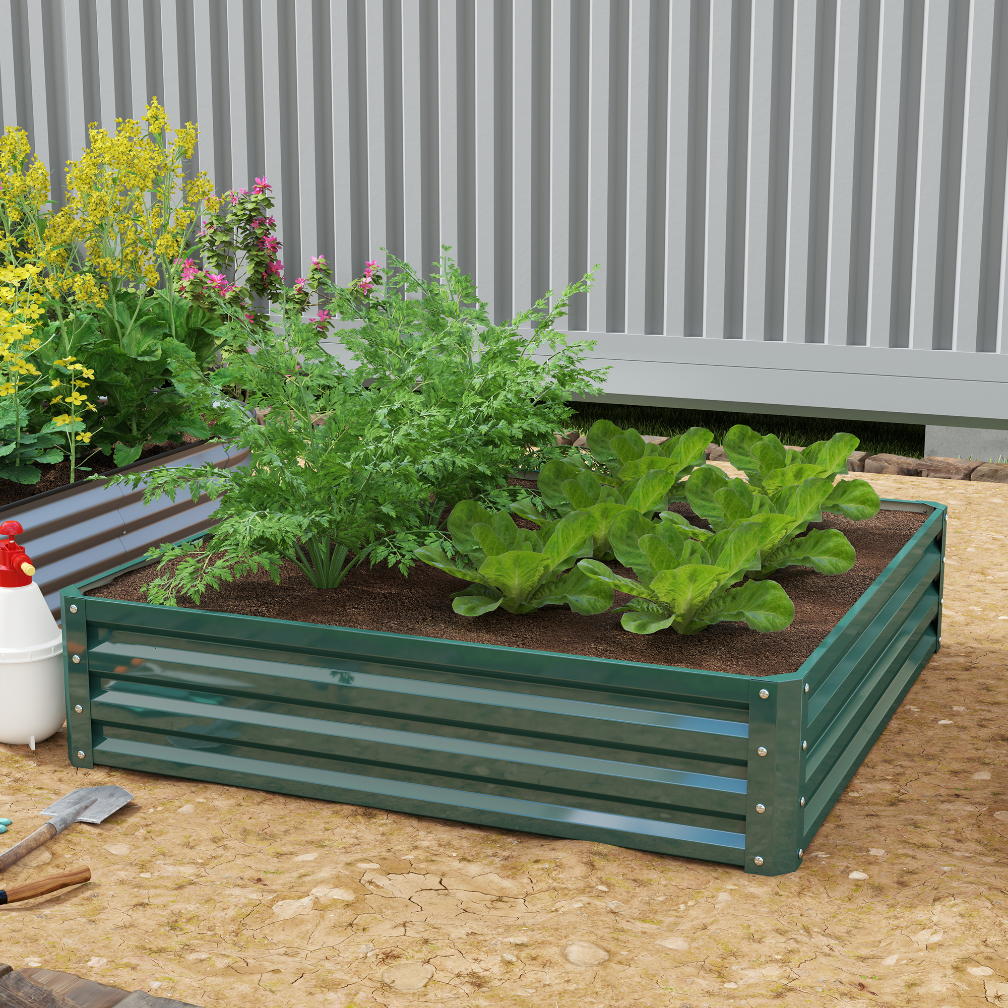 Galvanized Raised Garden Bed, 4 x 4 x 1 Metal Planter Box, for Growing Vegetables, Flowers, Herbs, Succulents, Green