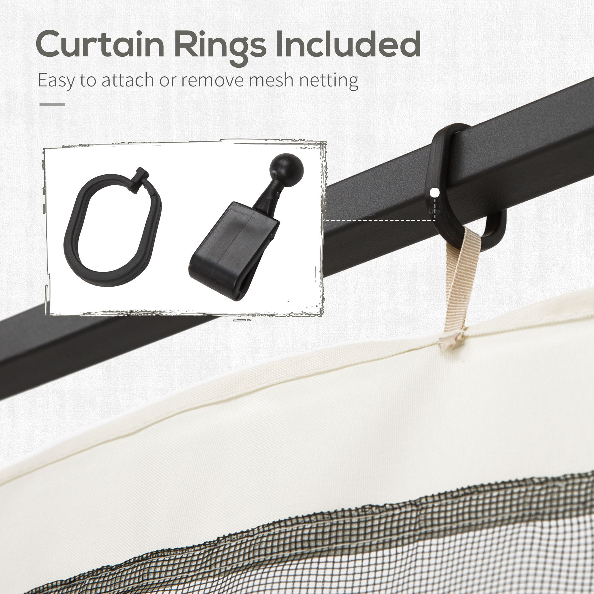 13×13 Gazebo Netting Mosquito Netting Screen with Zippers, Black Rings, High-Quality Polyester, Washable, Black