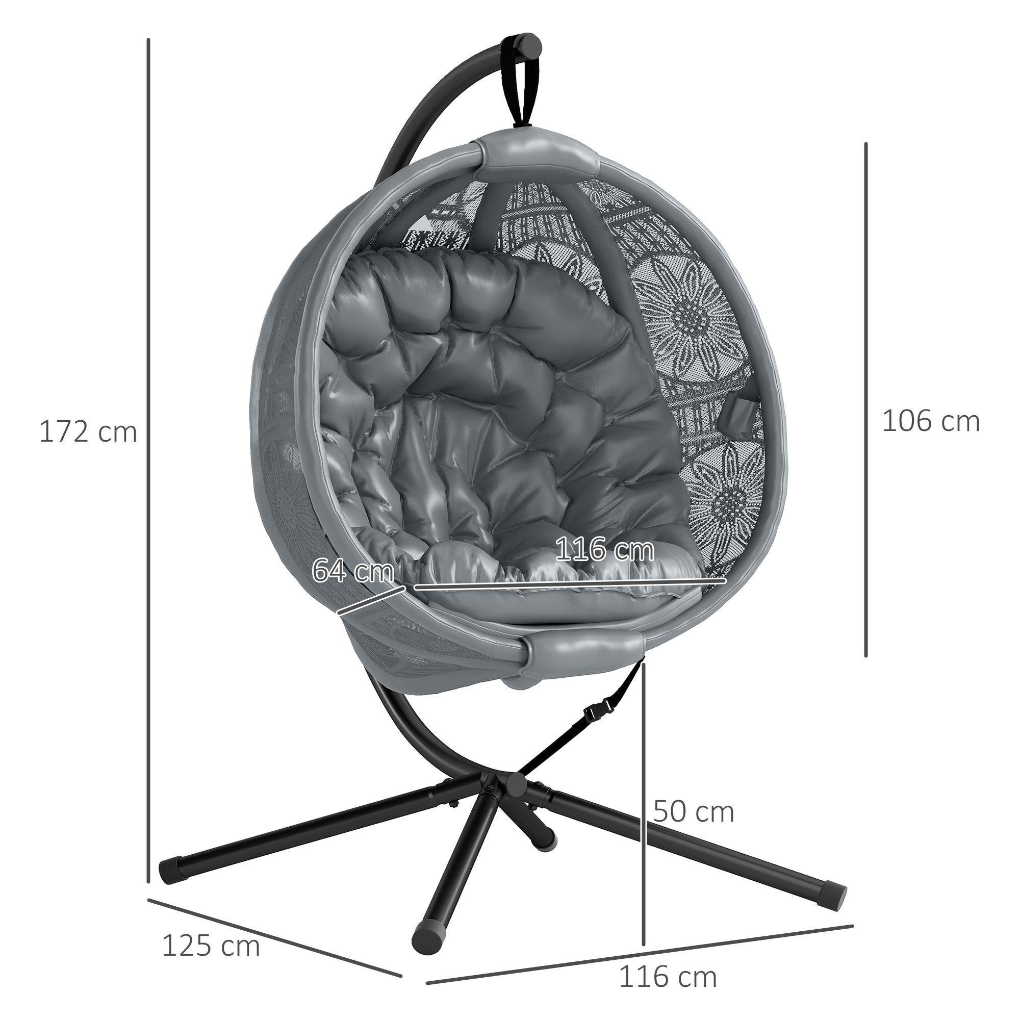 Round Egg Basket Chair, With Steel Stand, Charcoal Grey — image 2
