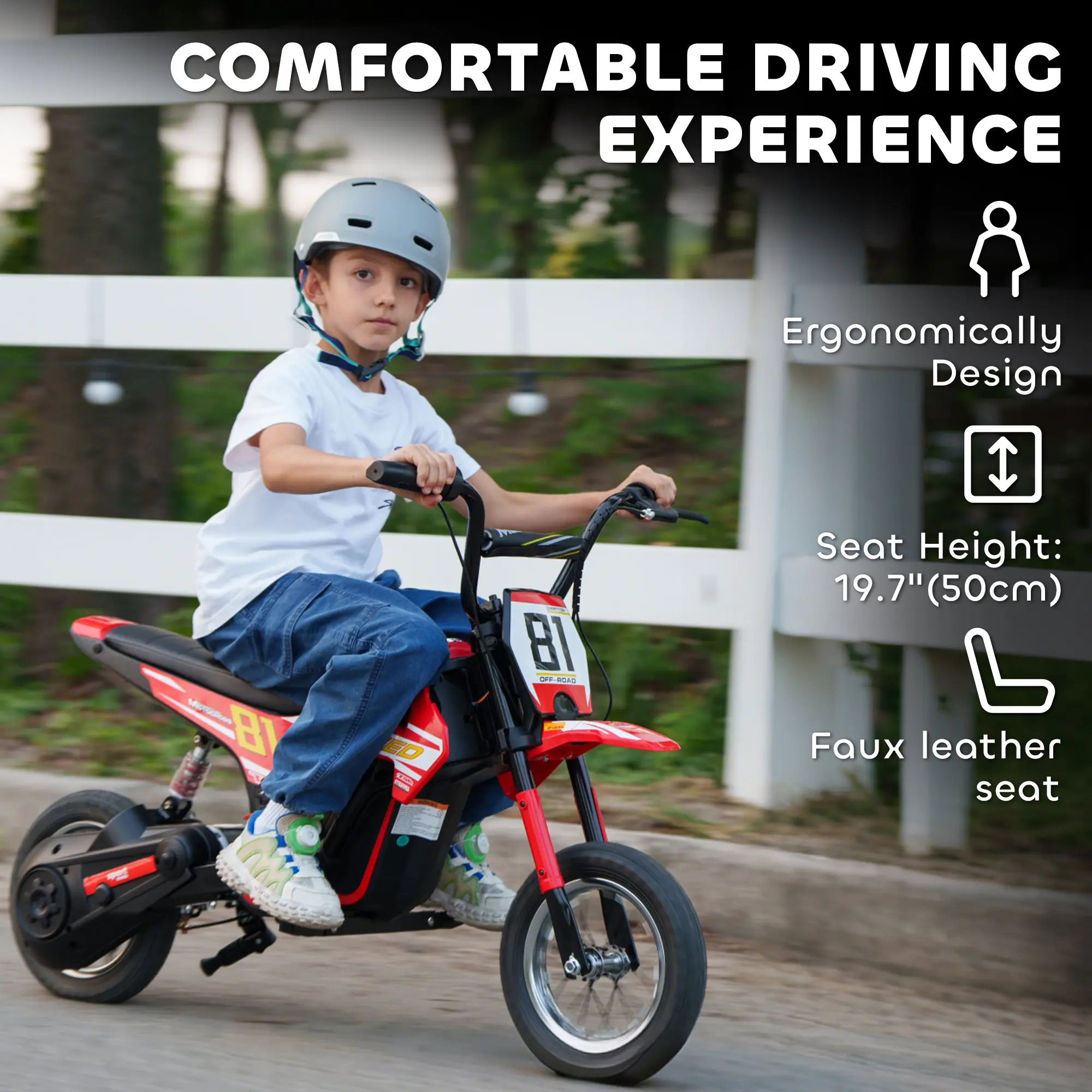 24V Kids Motorcycle, Electric Dirt Bike with 250W Motor, Up to 9.9 MPH, 12" Inflatable Tires and Rear Suspension, Red