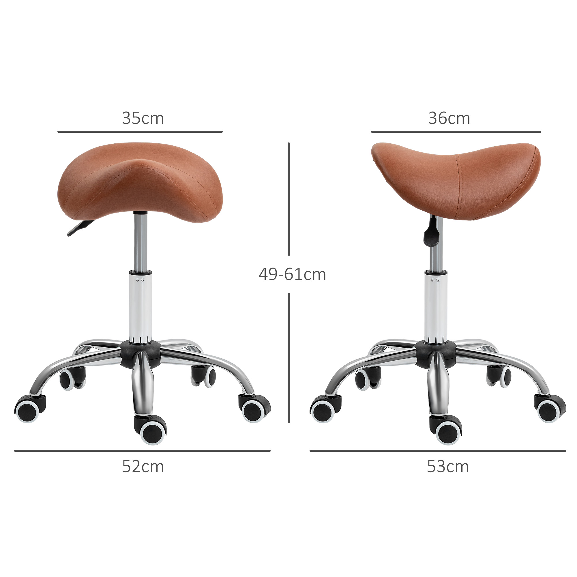Saddle Stool, Height Adjustable Salon Chair For Massage Spa, Faux Leather, Brown — image 2
