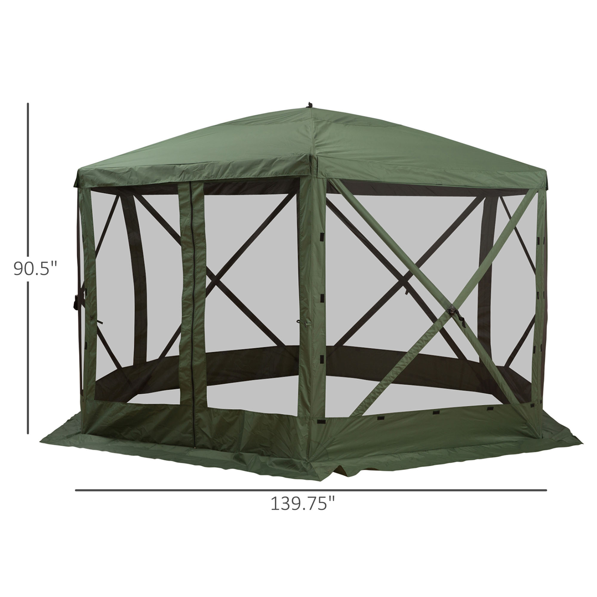 6-Sided Hexagon Pop Up Party Tent Gazebo with Mesh Netting Walls & Shaded Interior, 12′ x 12′, Green