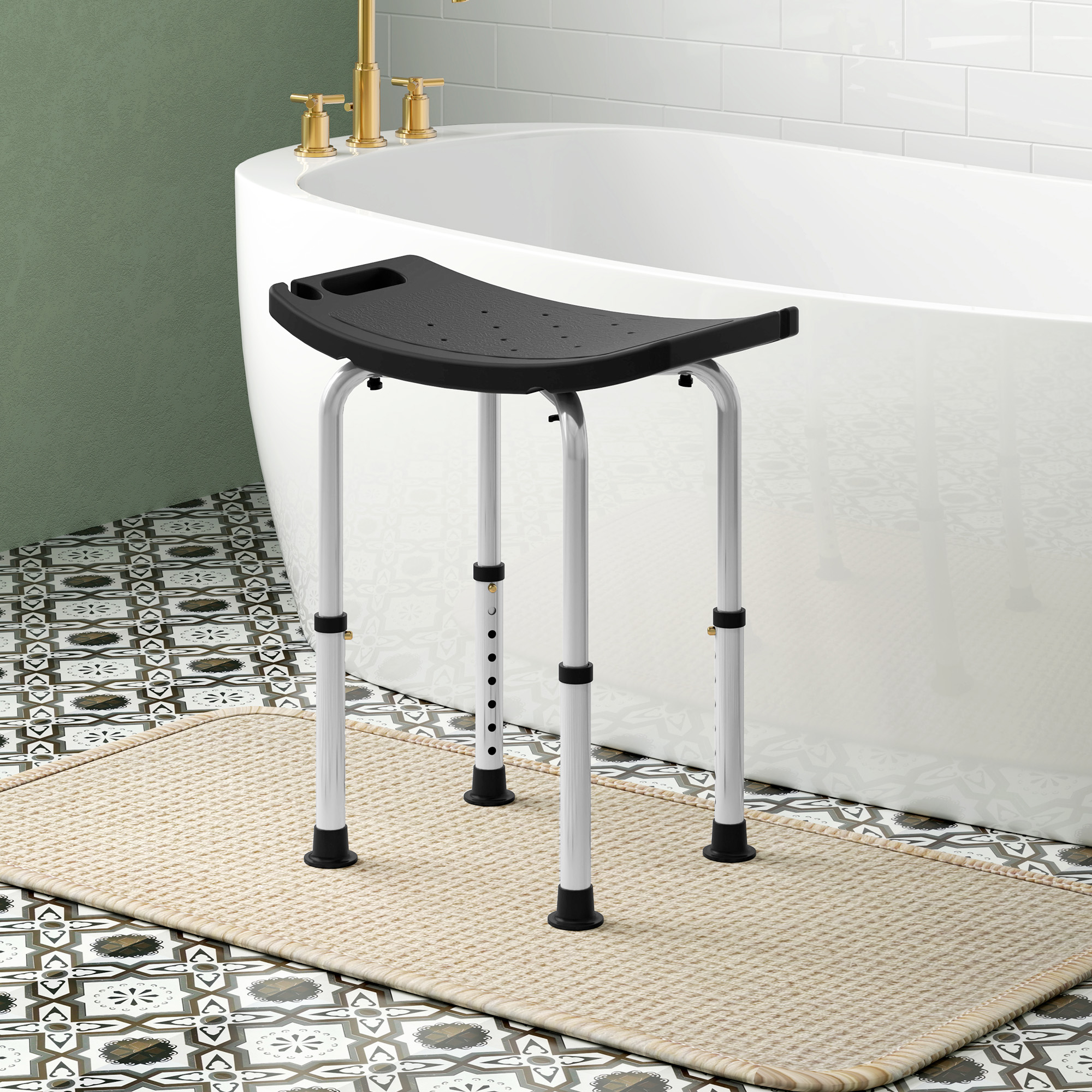 Height Adjustable Bath Stool, Aluminium Shower With Non-Slip Pads For Elderly — image 3