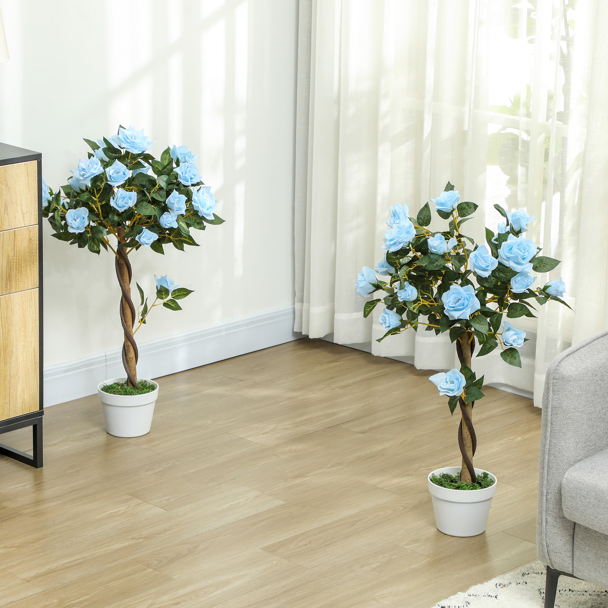 Set Of 2 Artificial Plants White Rose Floral In Pot, Fake For Home Indoor — image 2