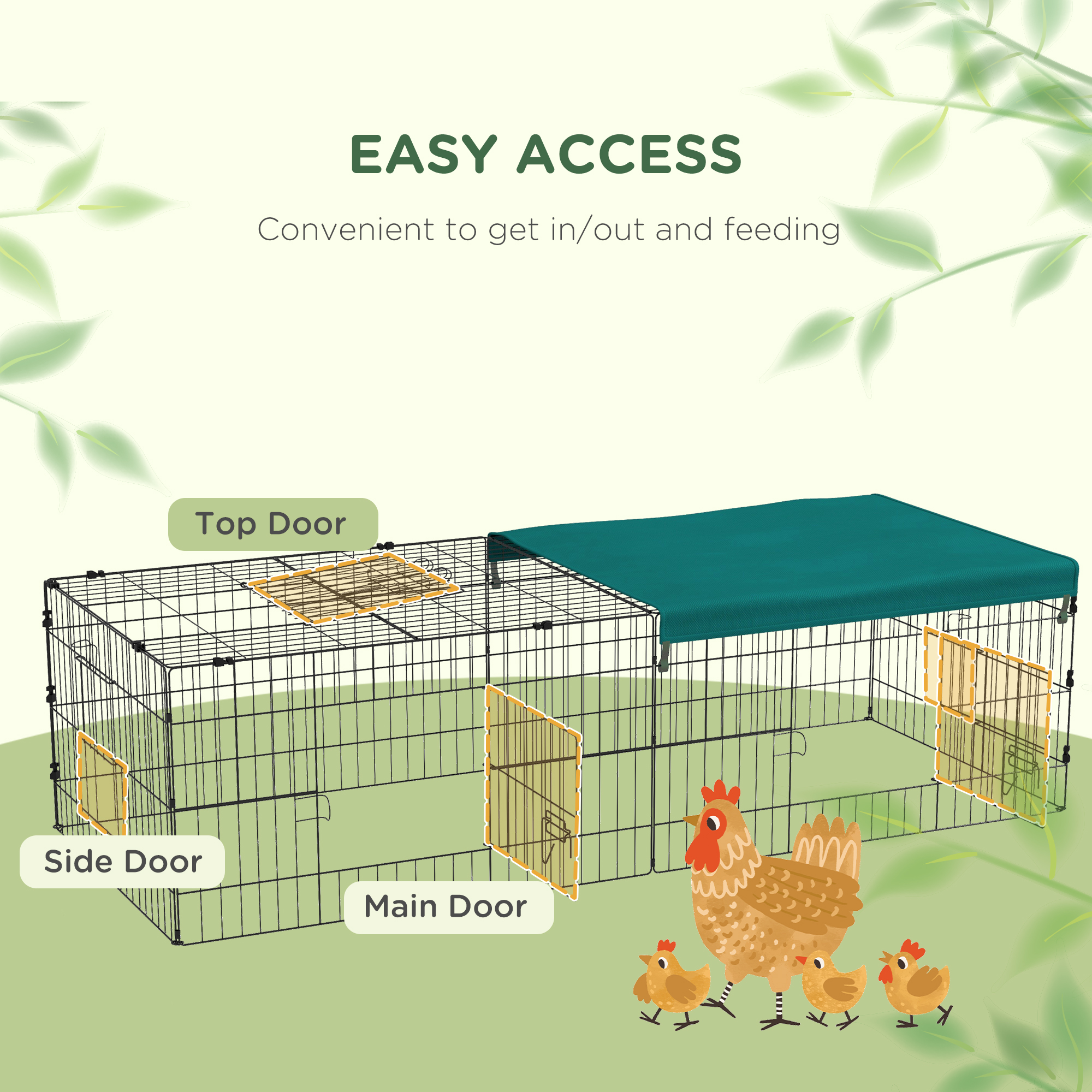  73" Small Animal Playpen with with Roof for Rabbits, Chicken, Chinchillas for Indoor/Outdoor Use, Green