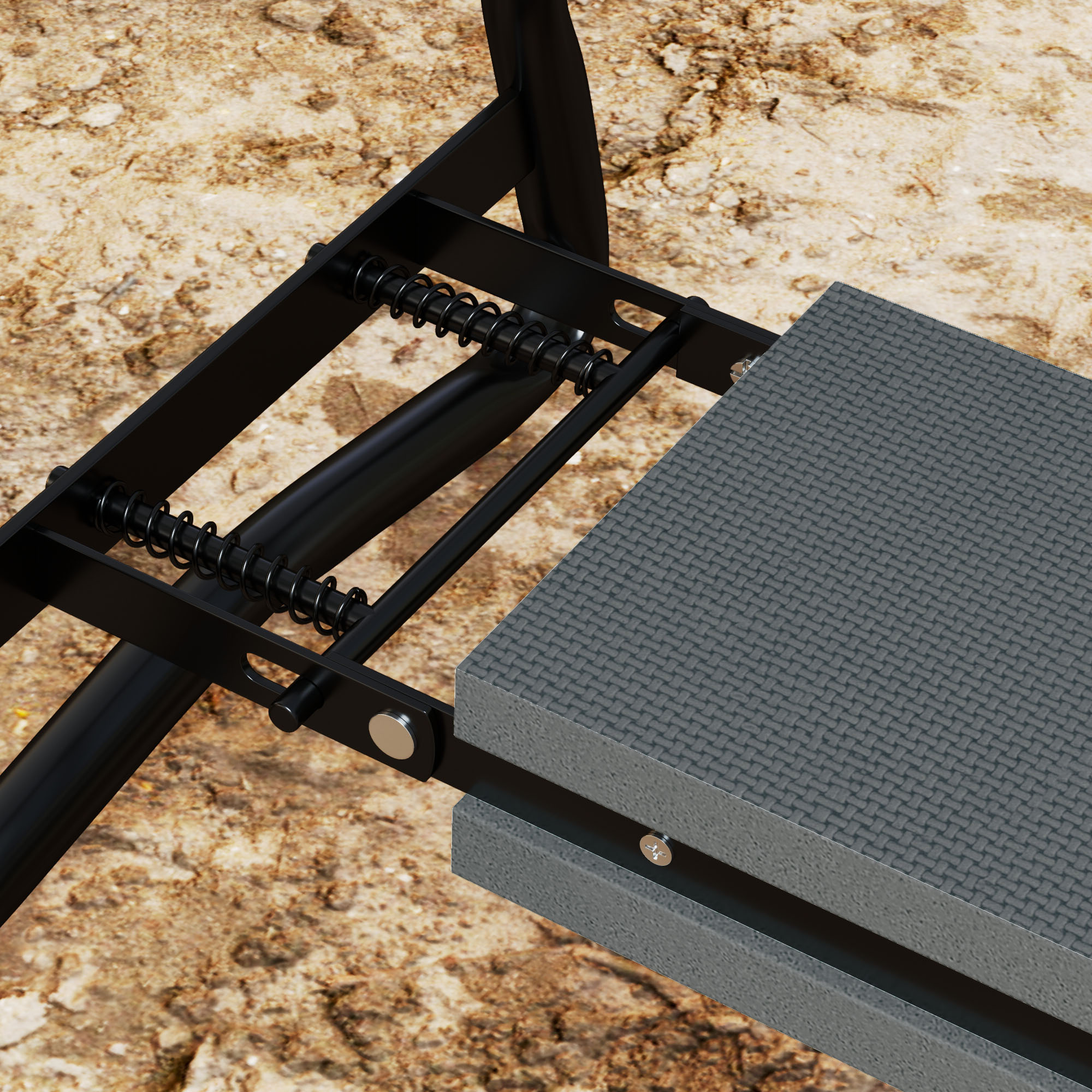 Close-up of steel frame and EVA foam kneeling pad on garden kneeler