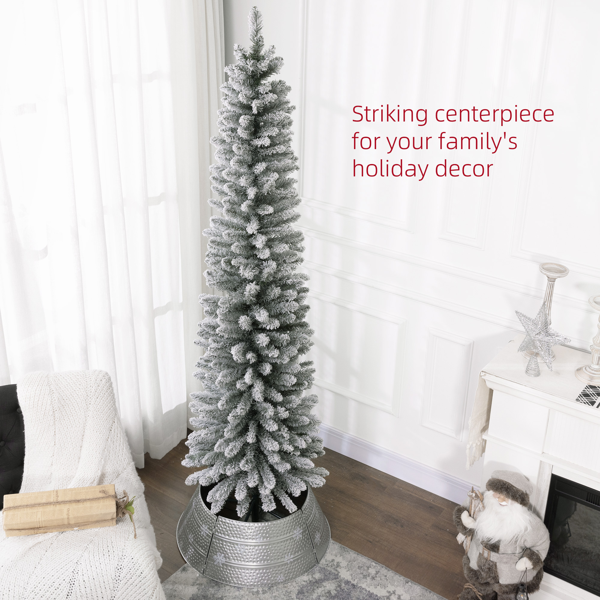 7ft Artificial Snowy Pencil Christmas Tree - White — image 5