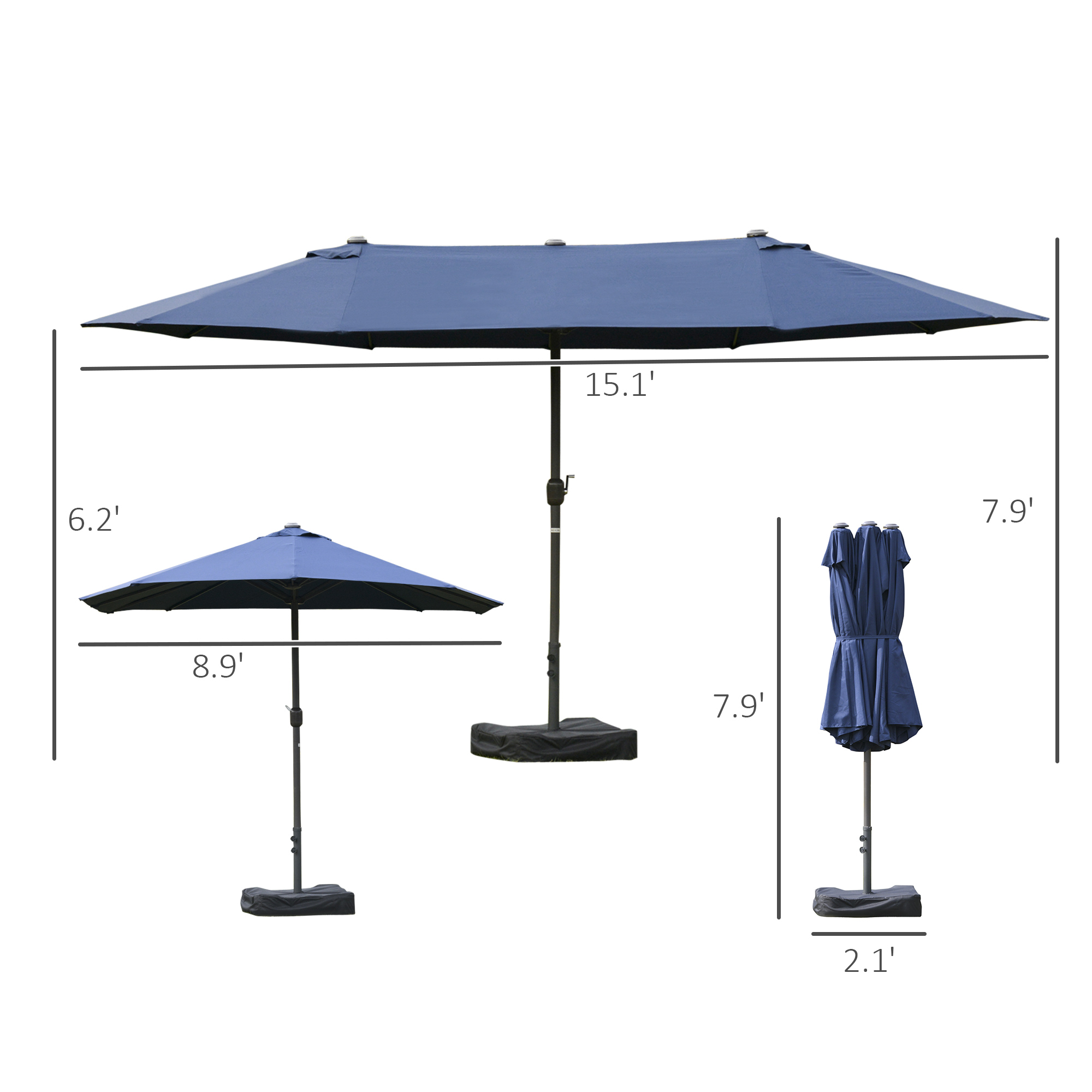 Double-Sided Patio Umbrella, Rust-Resistant Steel, Poolside Shade, Dark Blue - Image 5