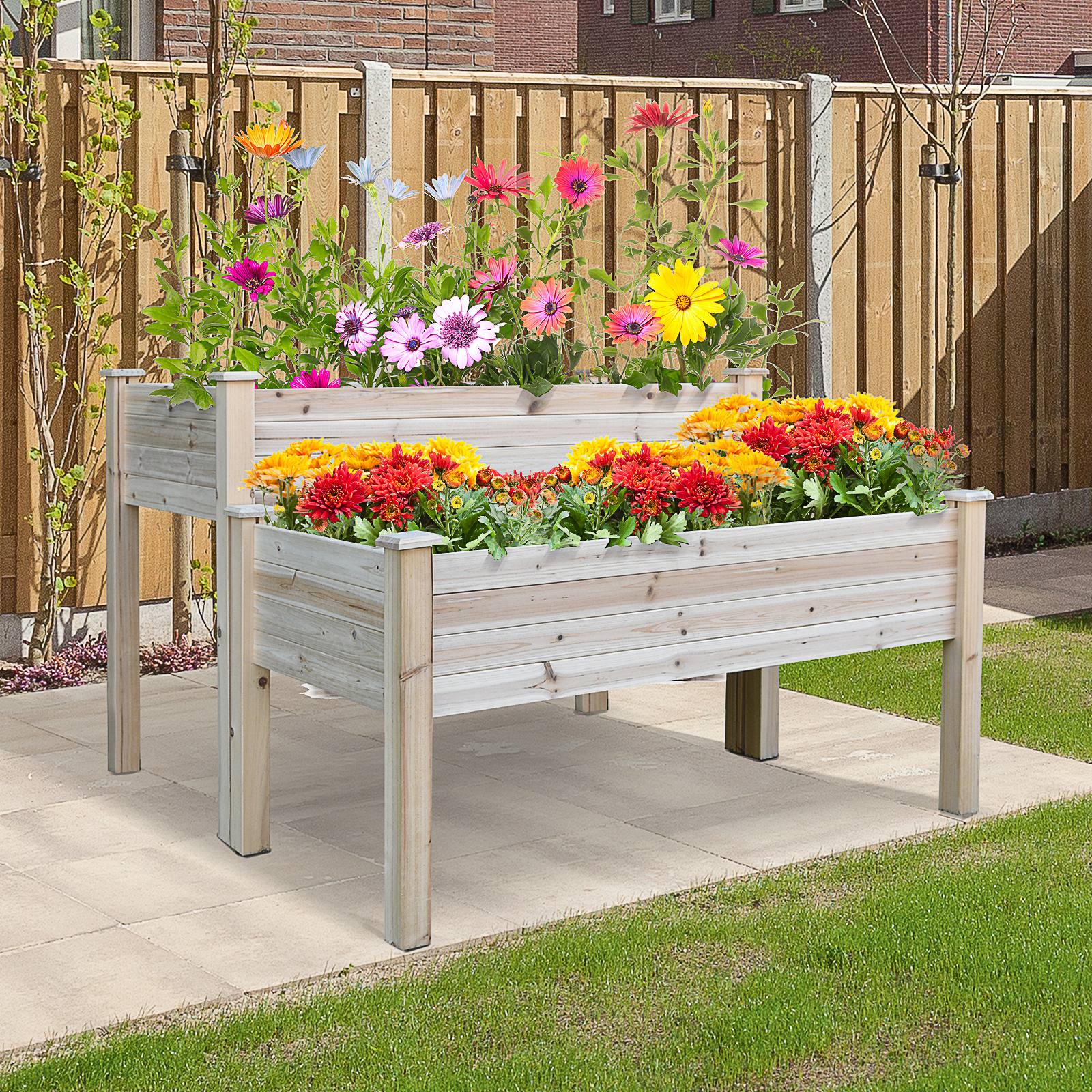 Two-Tier Wooden Elevated Garden Bed with Legs, Large Capacity 45x45 Outdoor Planter for Vegetables, Flowers, and Herbs, Ideal for Gardeners, Natural