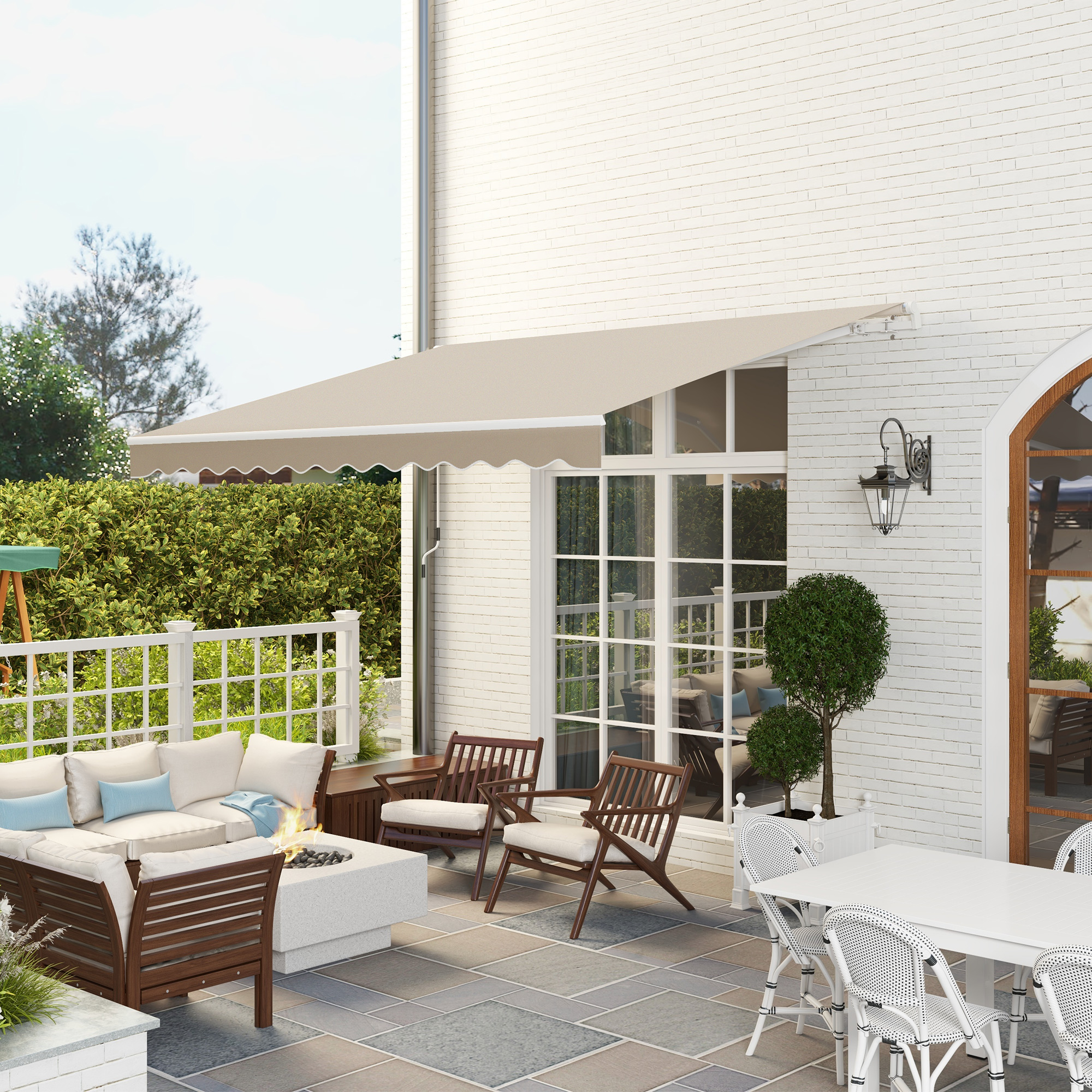 12 x 10 Retractable Awning Patio Awnings Sun Shade Shelter with Manual Crank Handle, 280g/m² UV & Water-Resistant Fabric and Aluminum Frame for Deck, Balcony, Yard, Cream White