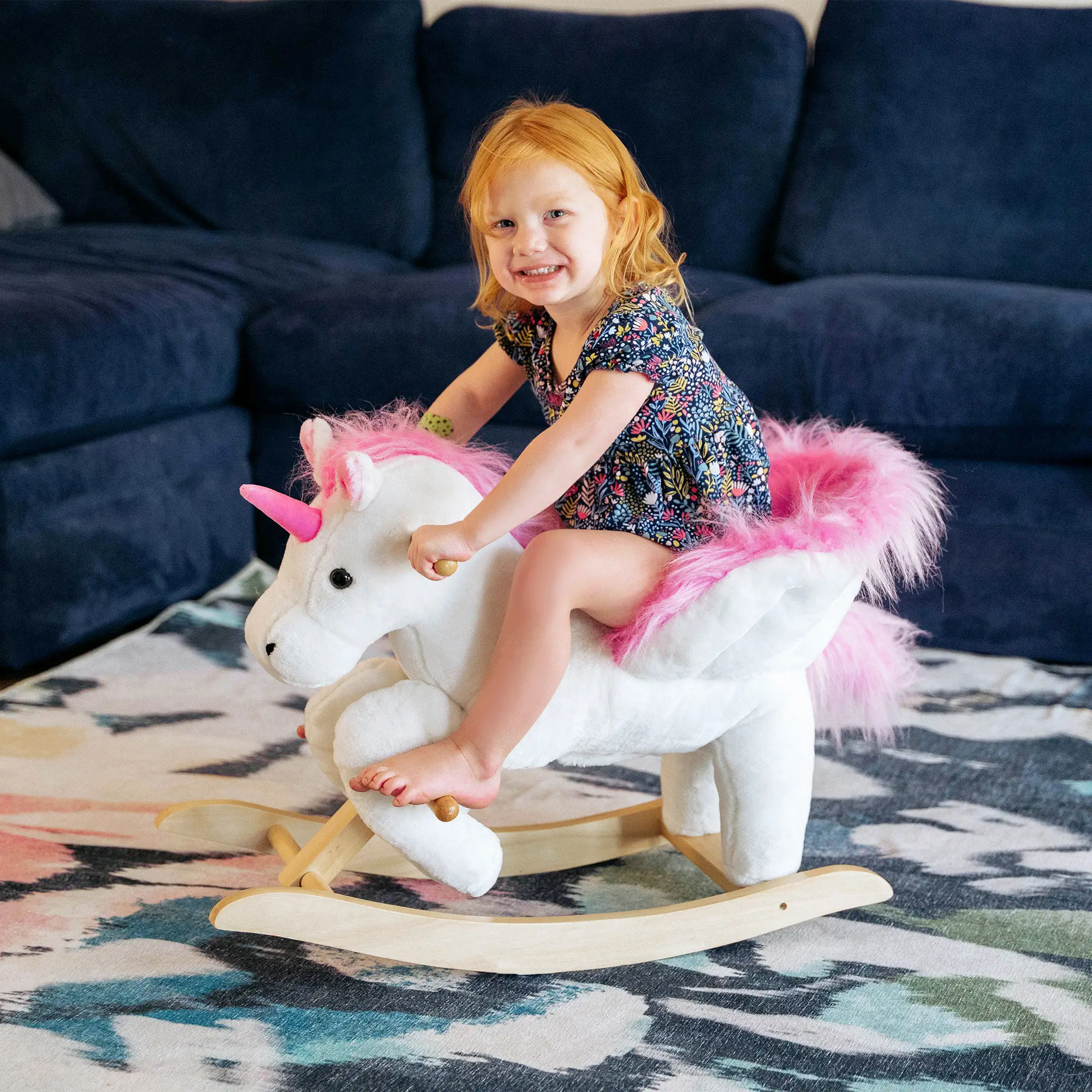 Unicorn Baby Rocking Horse Toy for Kids with Lullaby Song, Plush Ride on Horse with Heavy-Duty Support System, Pretend Play Interactive Toy for Toddlers 18-36 M