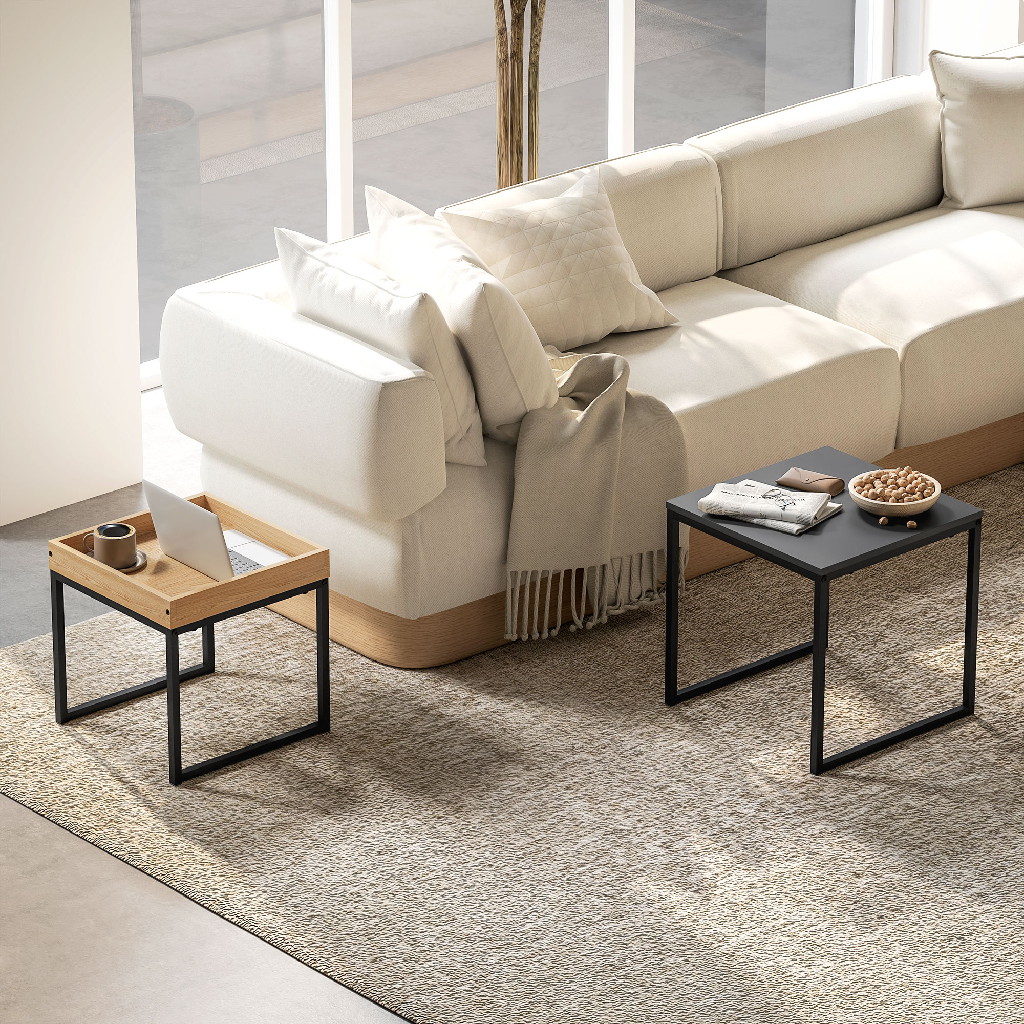 Set Of Two Boxy Nesting Tables - Black/Wood-Effect