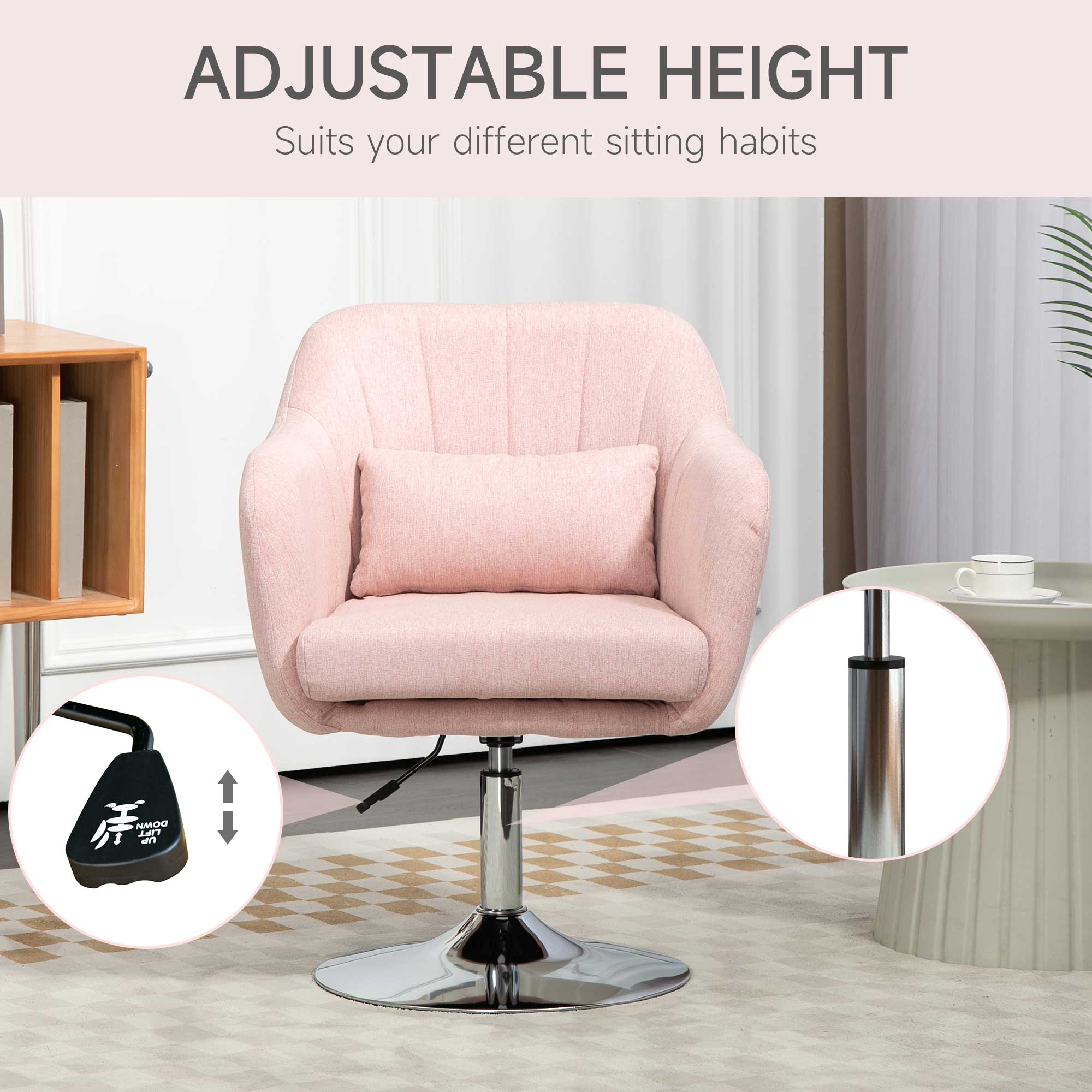 Swivel Linen Fabric Accent Chair For Living Room Contemporary Vanity Armchair — image 4