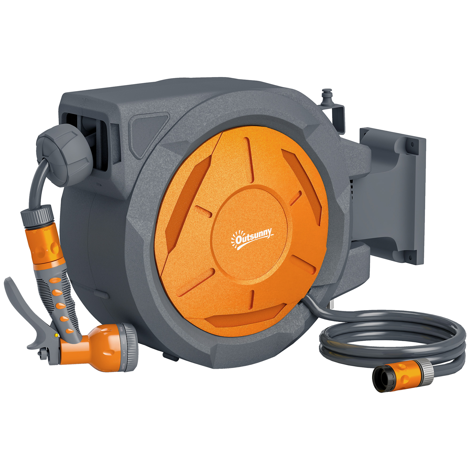 Retractable Hose Reel Wall Mounted, 30+2m Garden Hose Pipe Reel With Lock, Auto Rewind, 7 In 1 Spray Nozzle, Includes Wall Fixings, 180 Swivel, Outdoor Watering, 59 X 23 X 42 Cm, Orange - Image 1