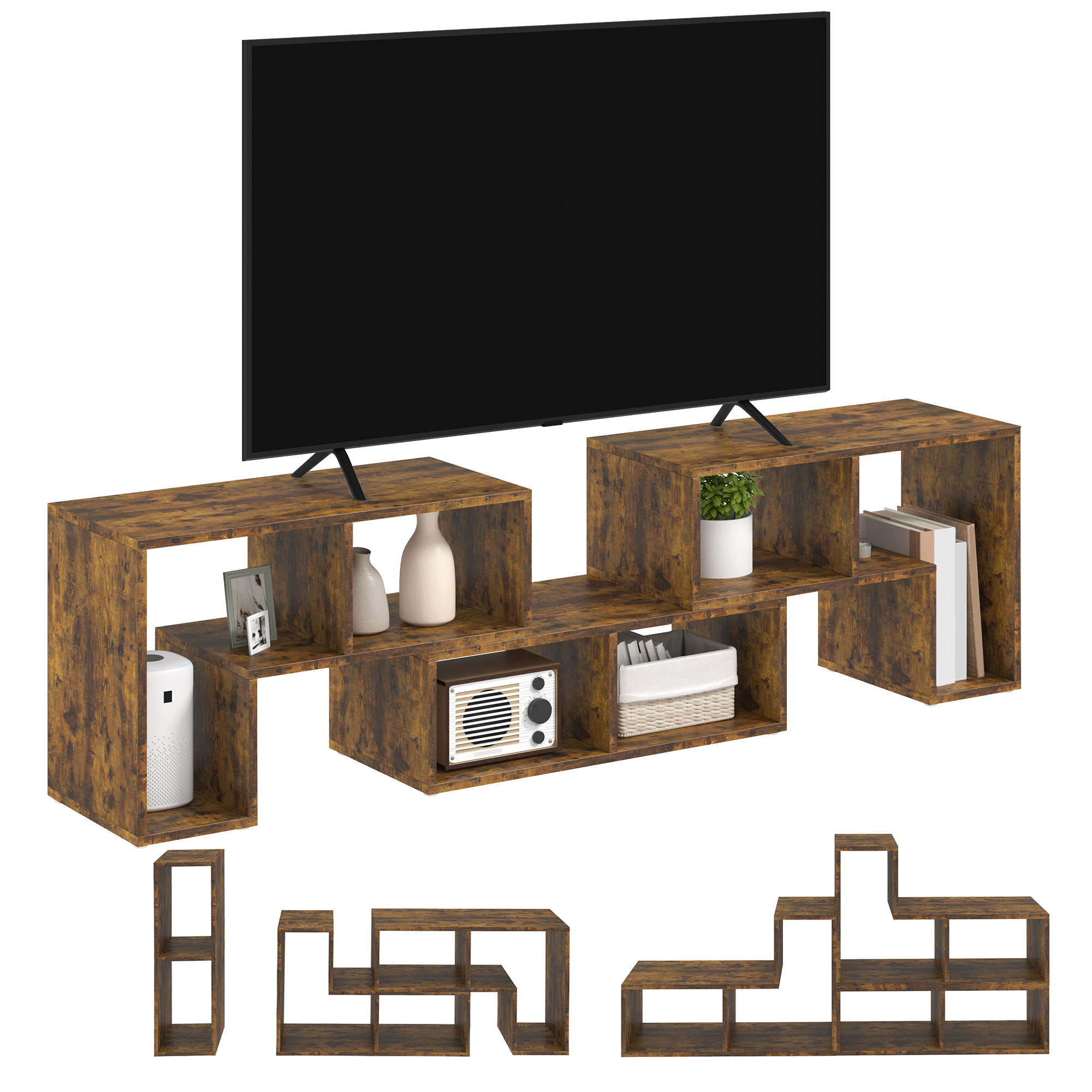 Rustic Dark Brown TV Stand with Open Shelves