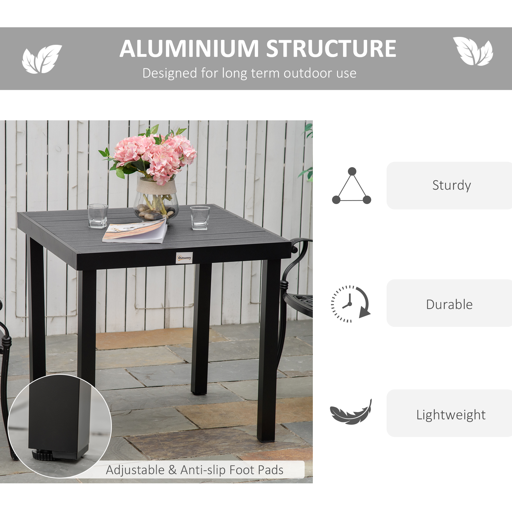 Patio Dining Table for 4, Rectangular Aluminum Outdoor Table for Garden Lawn Backyard, Black - Image 5