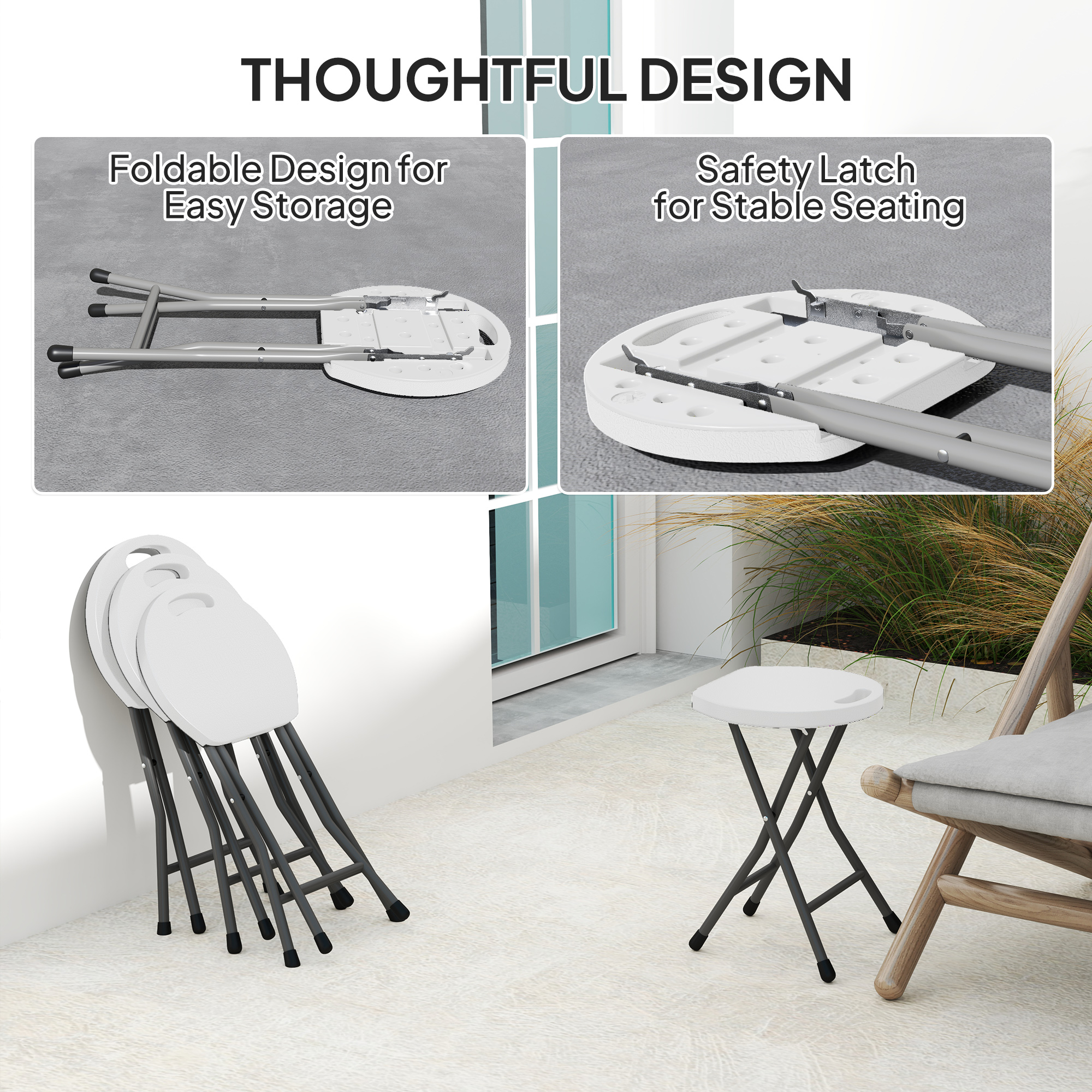Set Of Four Folding Carry Stools - White — image 3