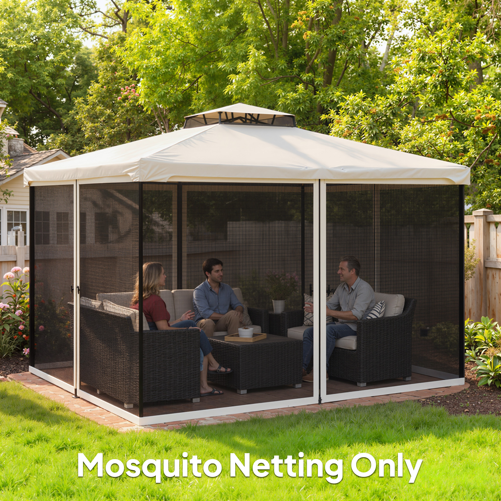 Replacement Mesh Sidewall Netting for 10 x 12 Gazebos and Canopy Tents with Zippers, (Sidewall Only) Cream