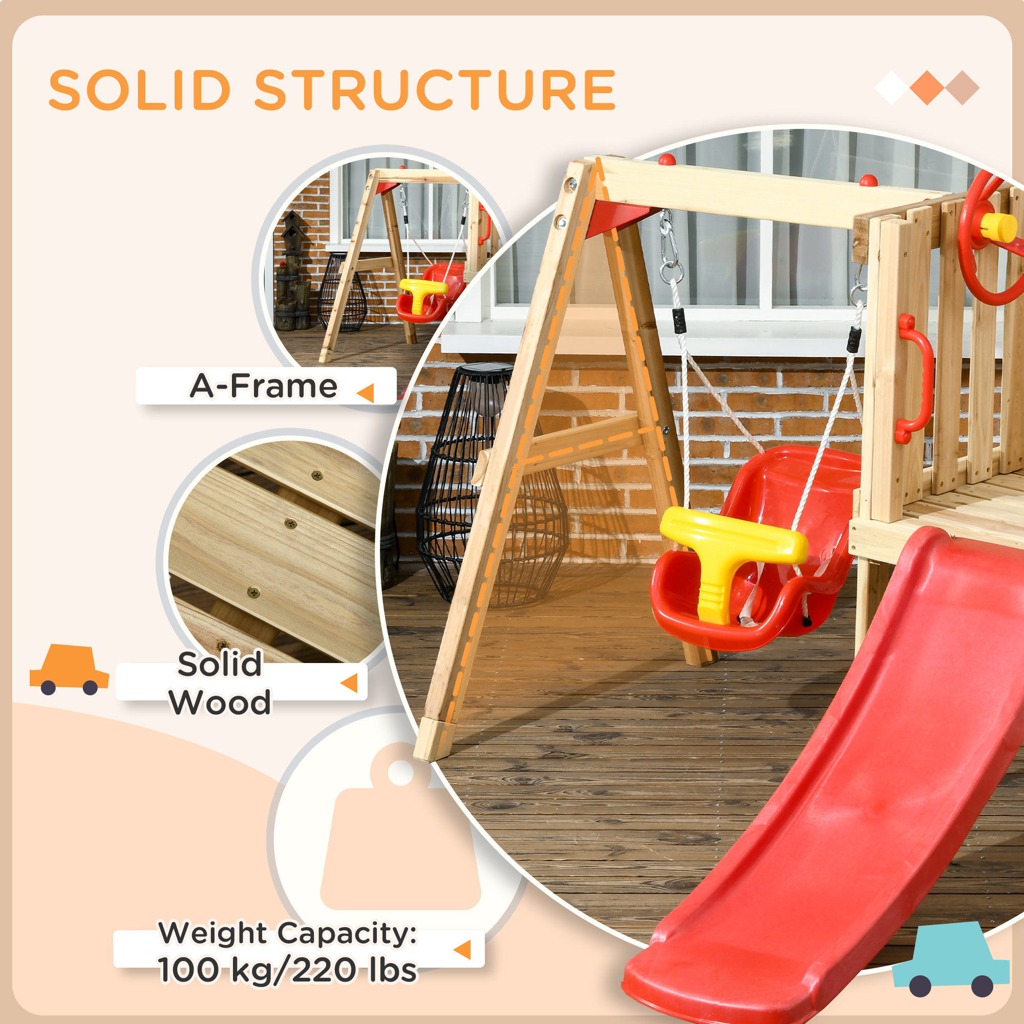 4-in-1 Wooden Swing Set with Swing β photo 7