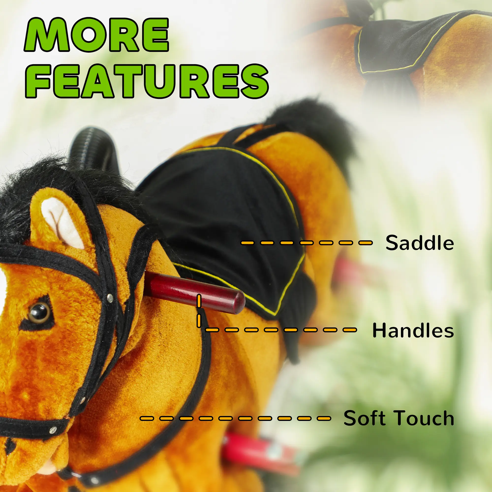 Spring Rocking Horse, Kids Ride on Horse, Plush Horse Ride-on w/ Sounds & Foot Stirrups for Kids 3-8 Years, Brown